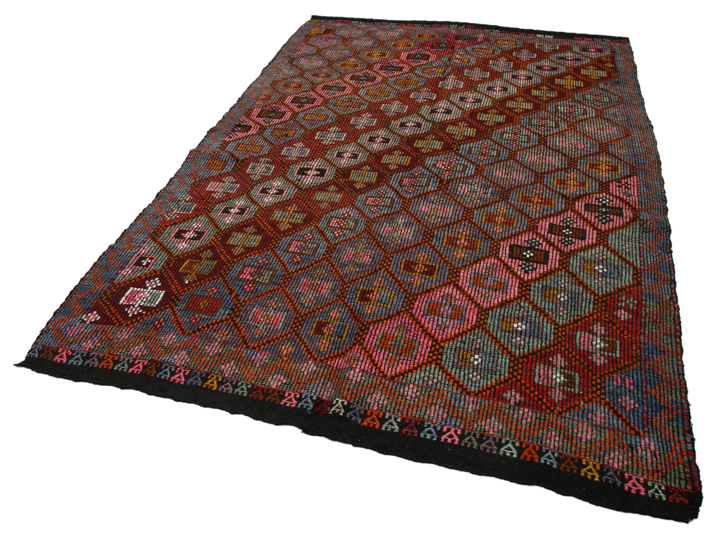 Handmade Geometric Kilim Rug – Goat Hair Kilim Carpet, 5x9 Feet Wool Rug, Artisan Woven Area Carpet