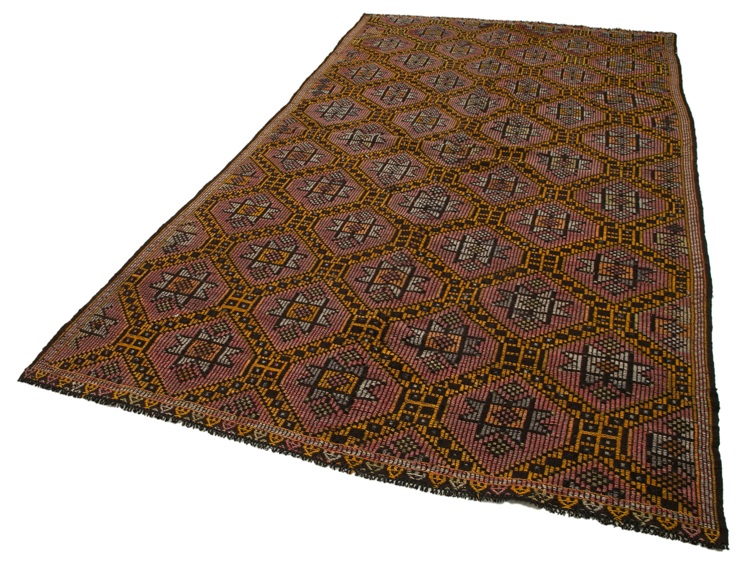 Handmade Kilim Rug - Brown Goat Hair Geometric Area Rug 5'10'' x 10'8''