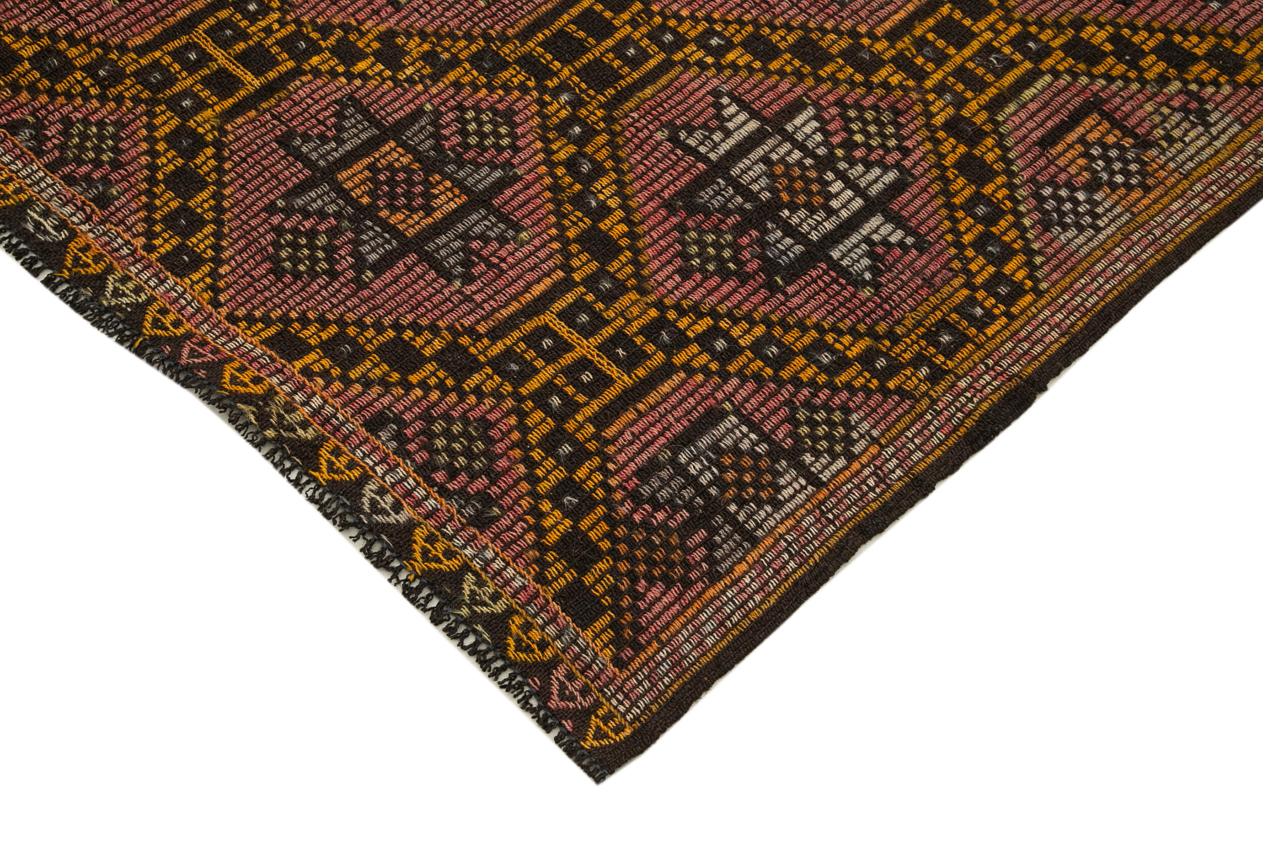 Handmade Kilim Rug - Brown Goat Hair Geometric Area Rug 5'10'' x 10'8''