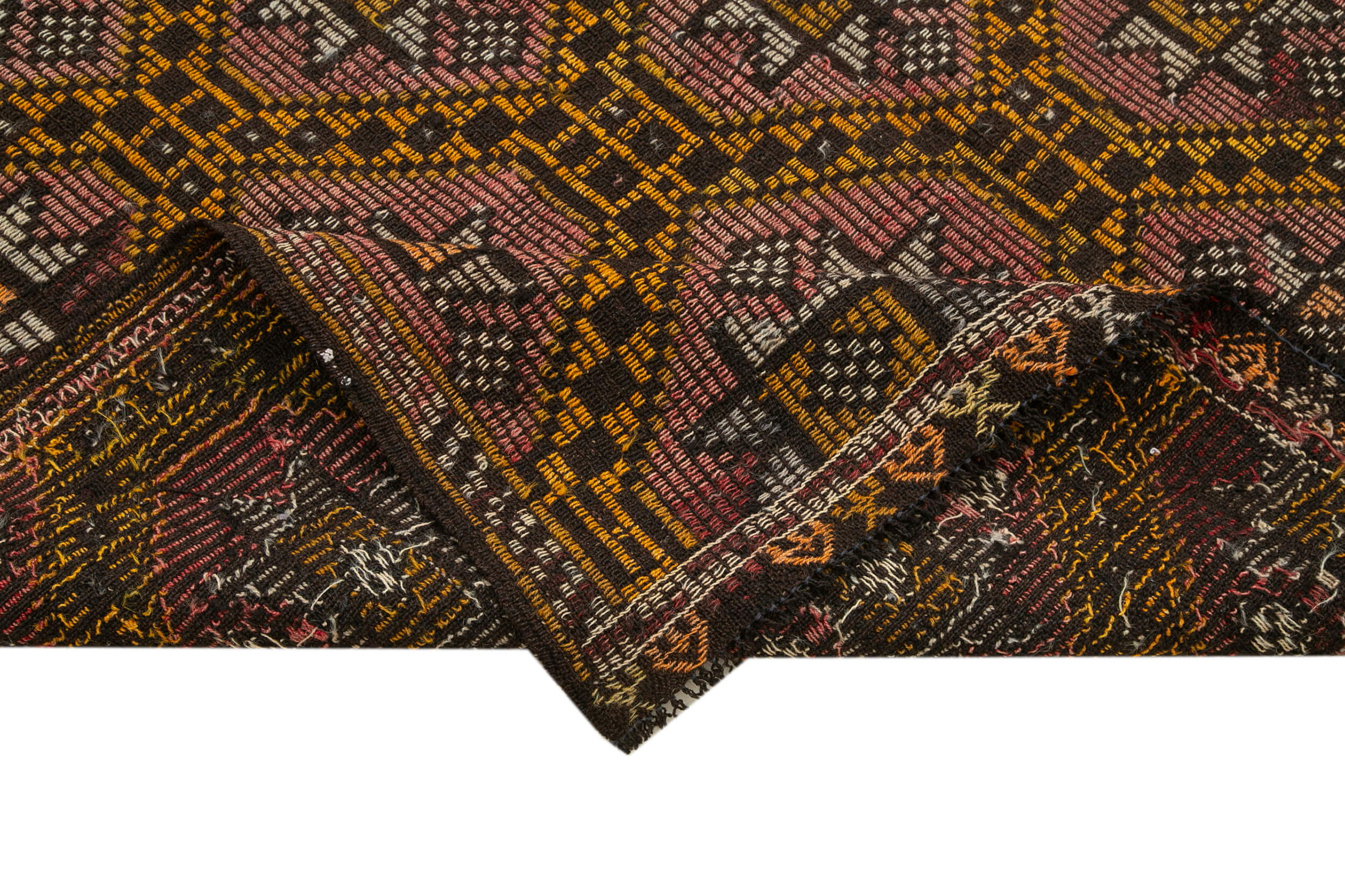 Handmade Kilim Rug - Brown Goat Hair Geometric Area Rug 5'10'' x 10'8''