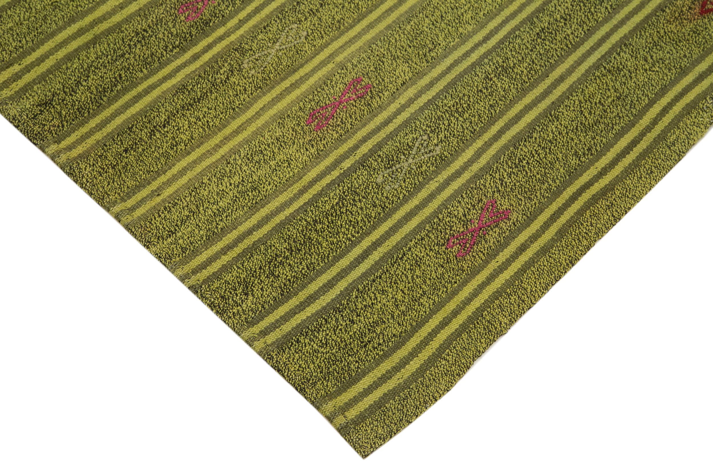 Handmade Geometric Kilim Rug - Green Kilim Rug 6'2''x9'1'' Goat Hair Wool Cotton Blend