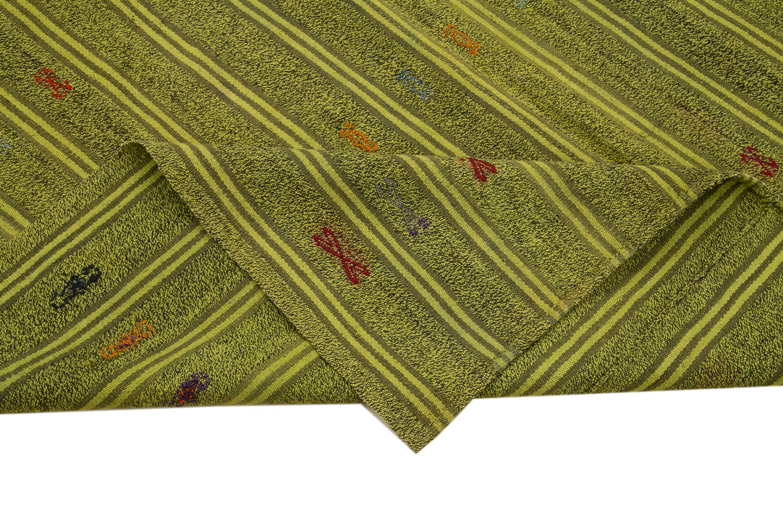 Handmade Geometric Kilim Rug - Green Kilim Rug 6'2''x9'1'' Goat Hair Wool Cotton Blend