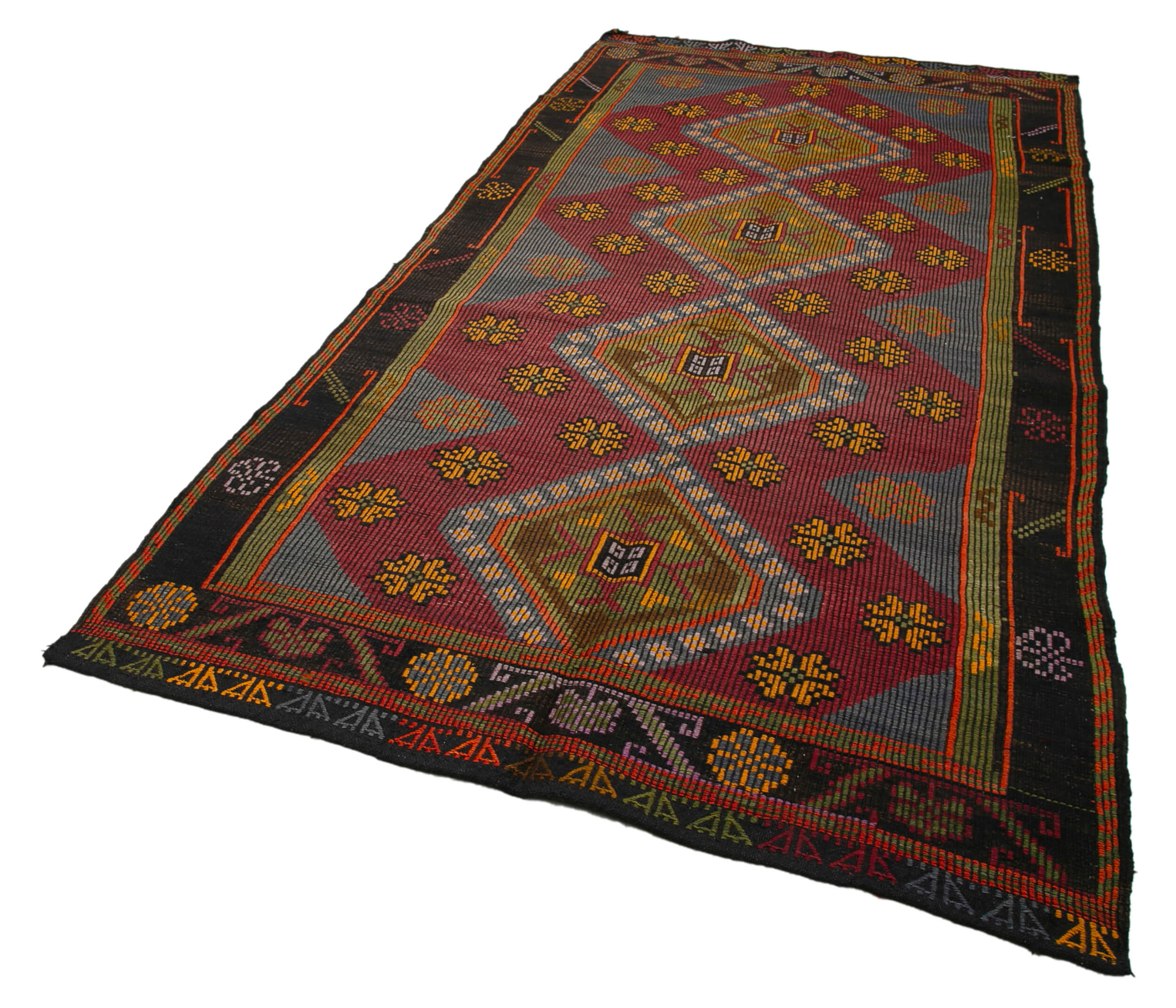Handmade Geometric Kilim Rug - Brown Goat Hair, 5x10 Foot Vintage Area Rug