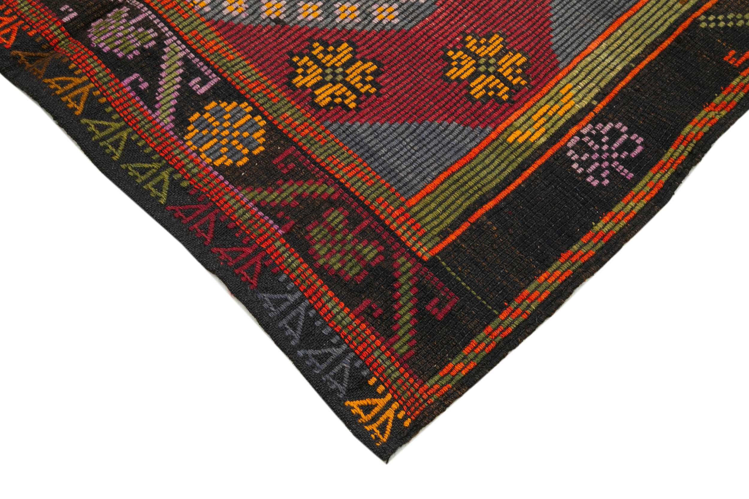 Handmade Geometric Kilim Rug - Brown Goat Hair, 5x10 Foot Vintage Area Rug