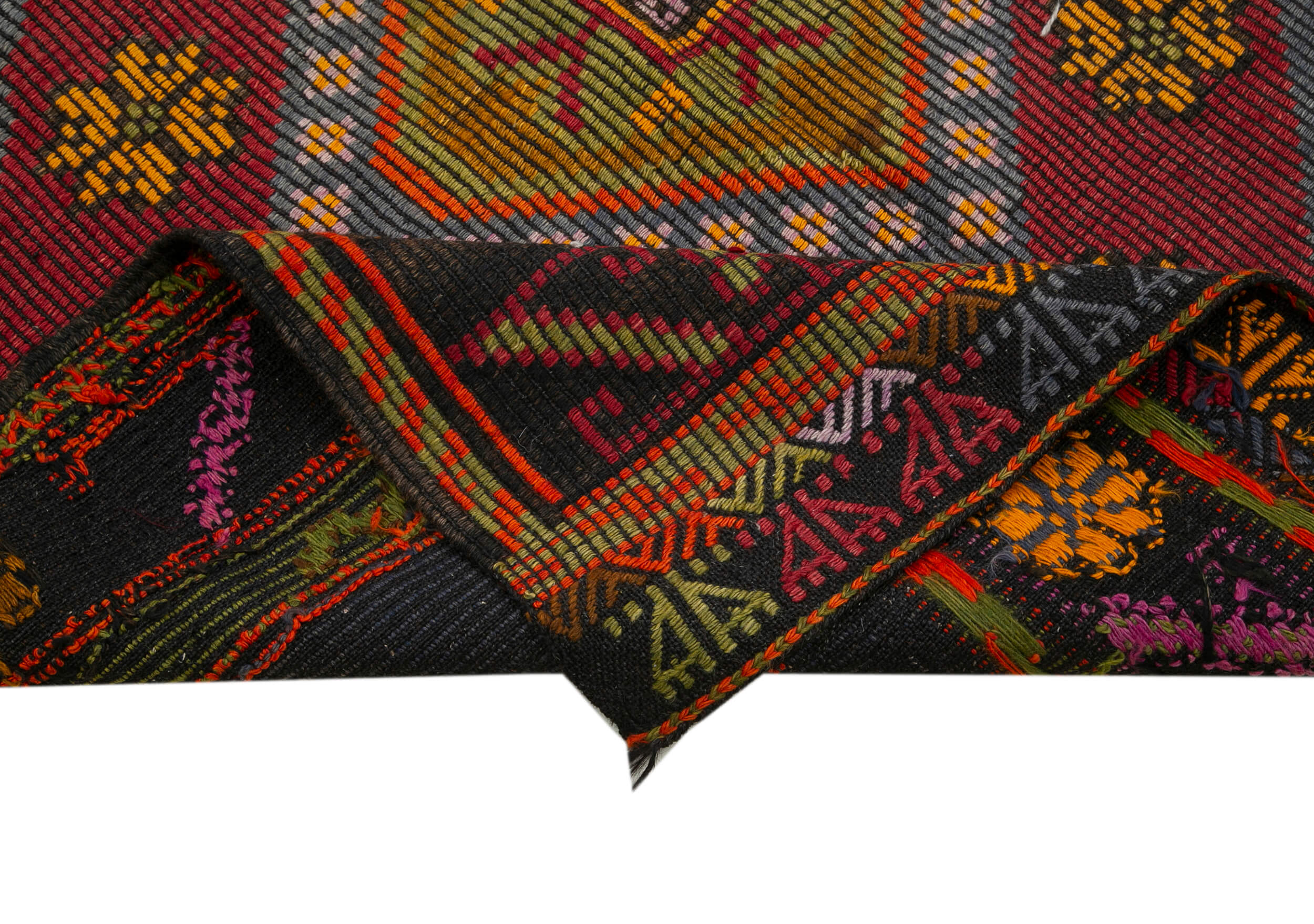 Handmade Geometric Kilim Rug - Brown Goat Hair, 5x10 Foot Vintage Area Rug