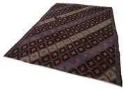 Handmade Geometric Rug - Turkish Kilim Carpet 6x10 Feet, Brown Wool & Goat Hair