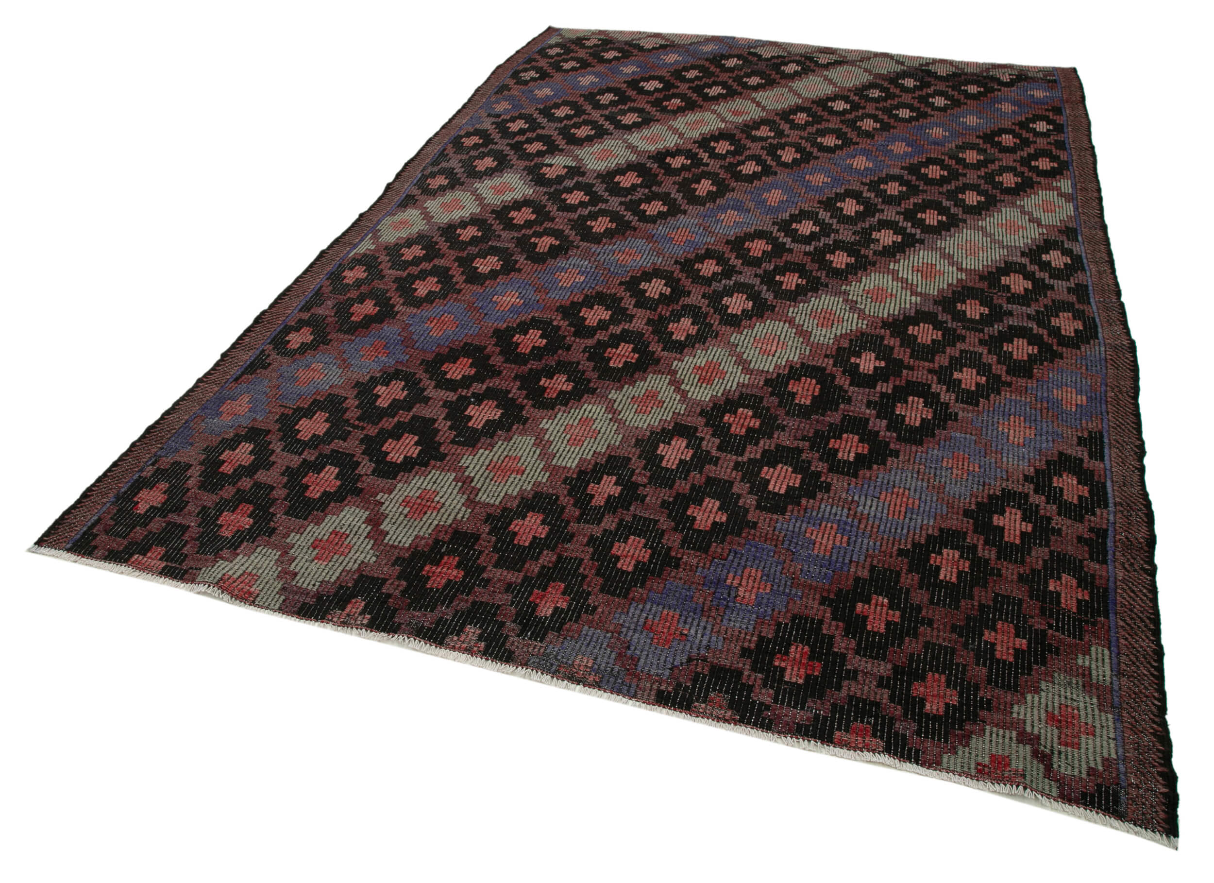 Handmade Geometric Rug - Turkish Kilim Carpet 6x10 Feet, Brown Wool & Goat Hair
