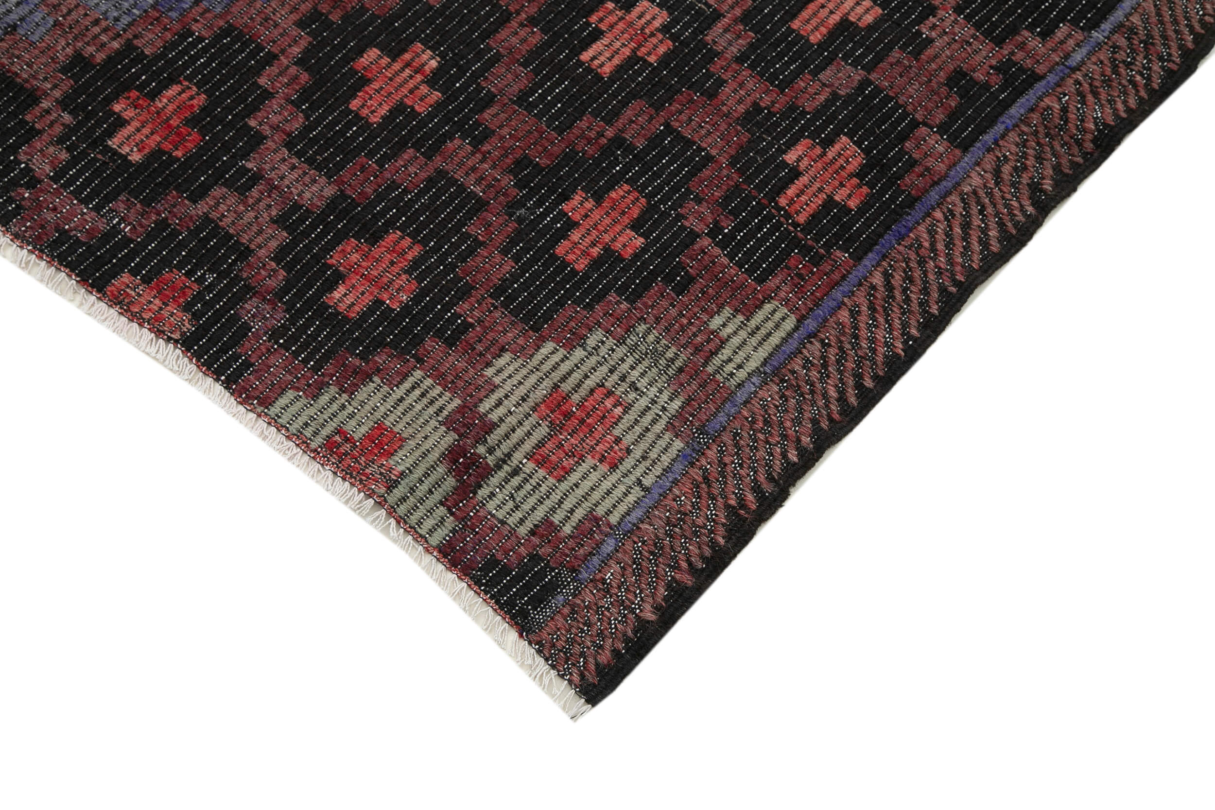 Handmade Geometric Rug - Turkish Kilim Carpet 6x10 Feet, Brown Wool & Goat Hair