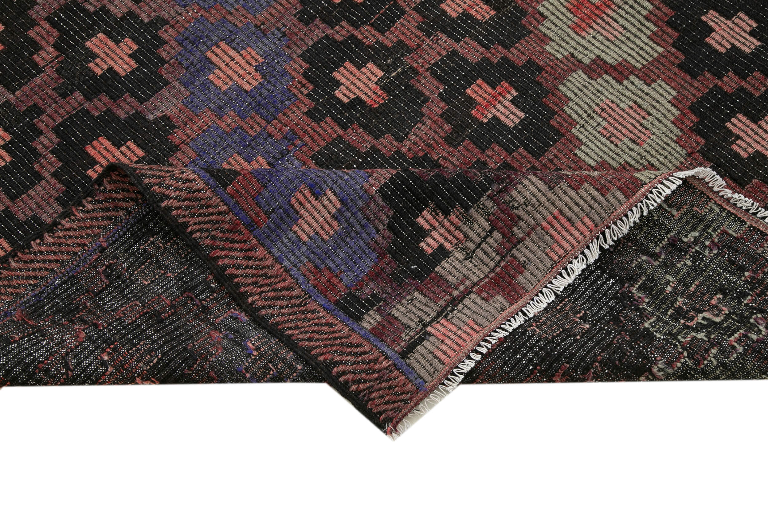 Handmade Geometric Rug - Turkish Kilim Carpet 6x10 Feet, Brown Wool & Goat Hair