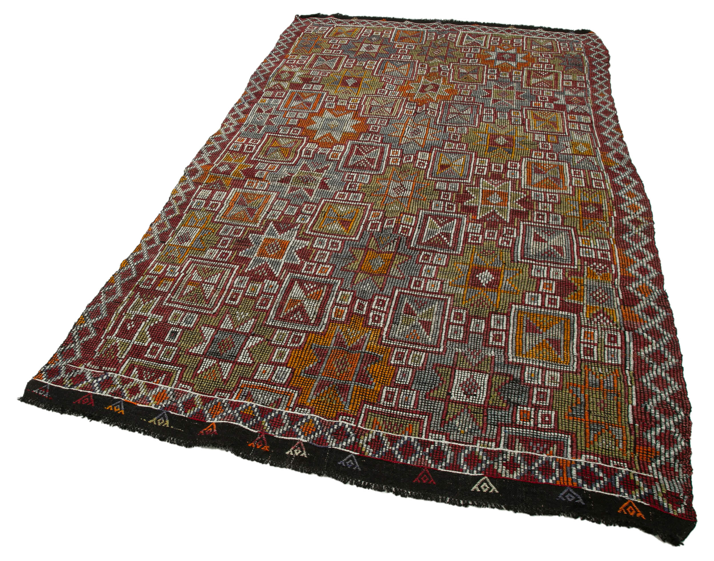 Handmade Geometric Kilim Rug – White Turkish Wool Carpet 5'3'' x 9'0''