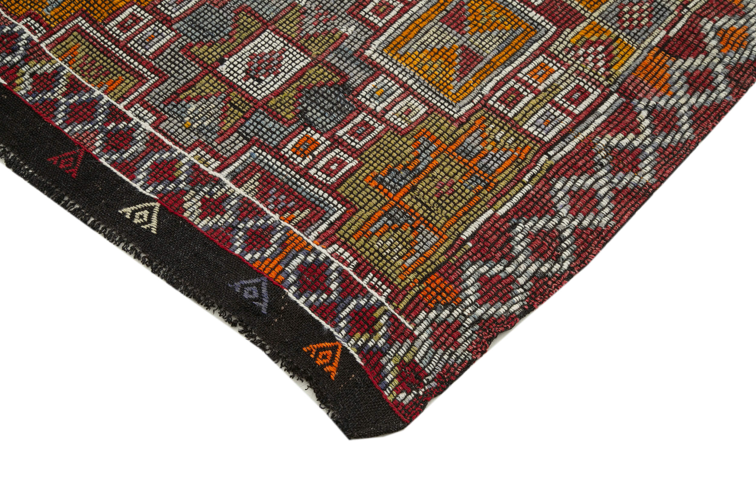 Handmade Geometric Kilim Rug – White Turkish Wool Carpet 5'3'' x 9'0''