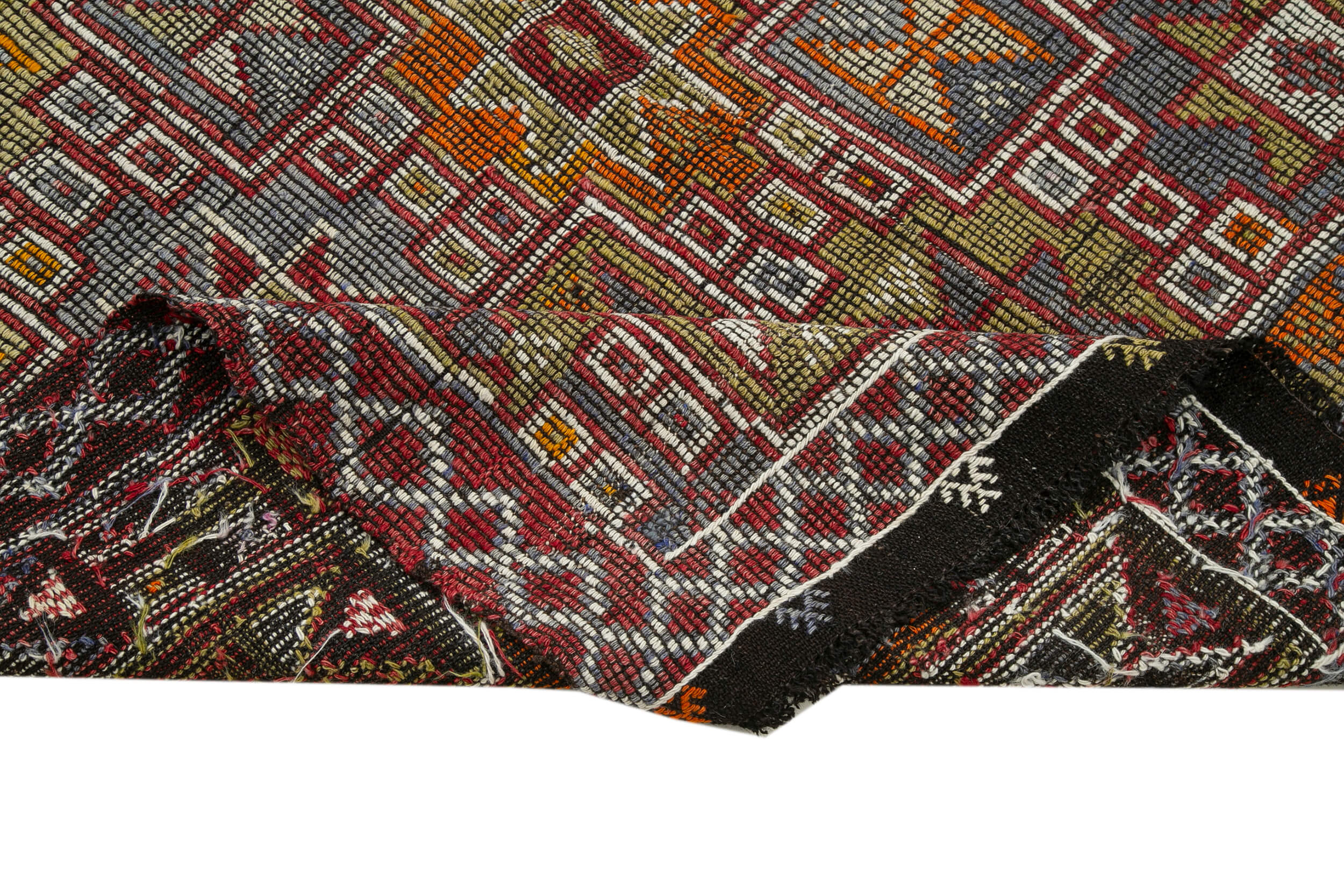 Handmade Geometric Kilim Rug – White Turkish Wool Carpet 5'3'' x 9'0''