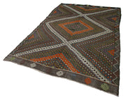 Handmade Geometric Kilim Rug – Brown Vintage Area Rug 6'1''x9'9'' Flat Weave