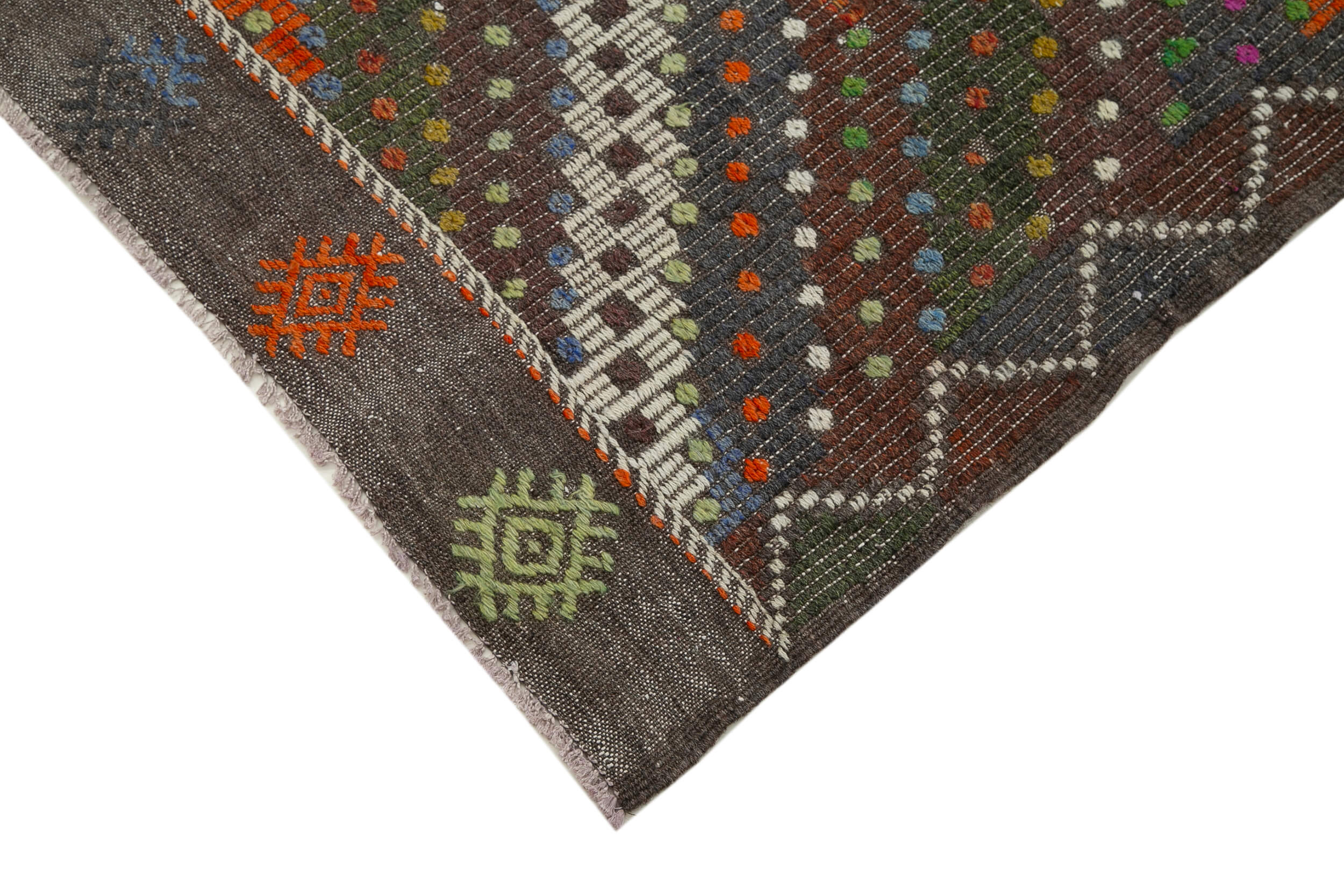 Handmade Geometric Kilim Rug – Brown Vintage Area Rug 6'1''x9'9'' Flat Weave