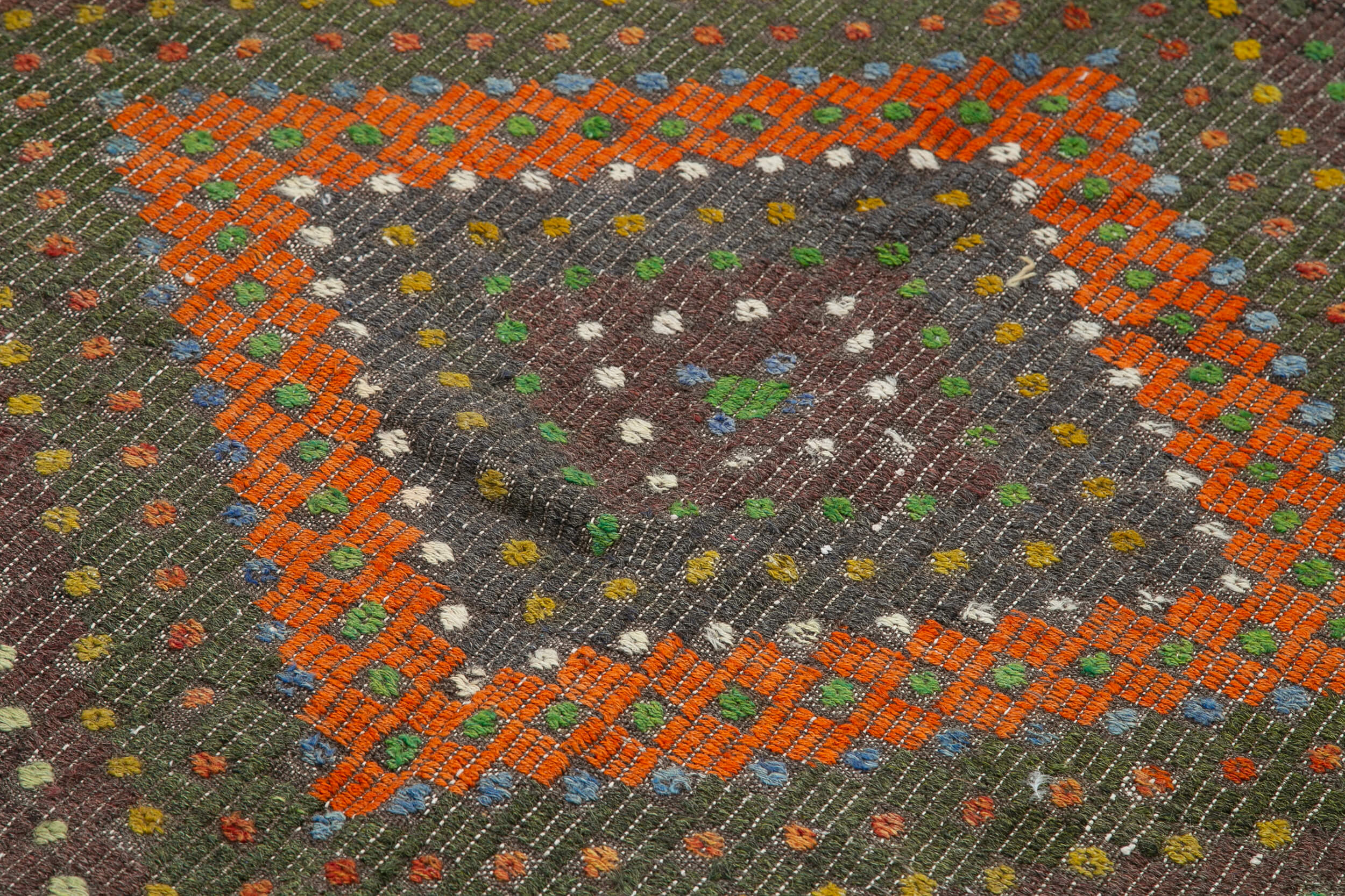 Handmade Geometric Kilim Rug – Brown Vintage Area Rug 6'1''x9'9'' Flat Weave
