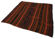 Handmade Geometric Kilim Rug – Brown Goat Hair, Turkish Wool Carpet, 5'11"x6'11"