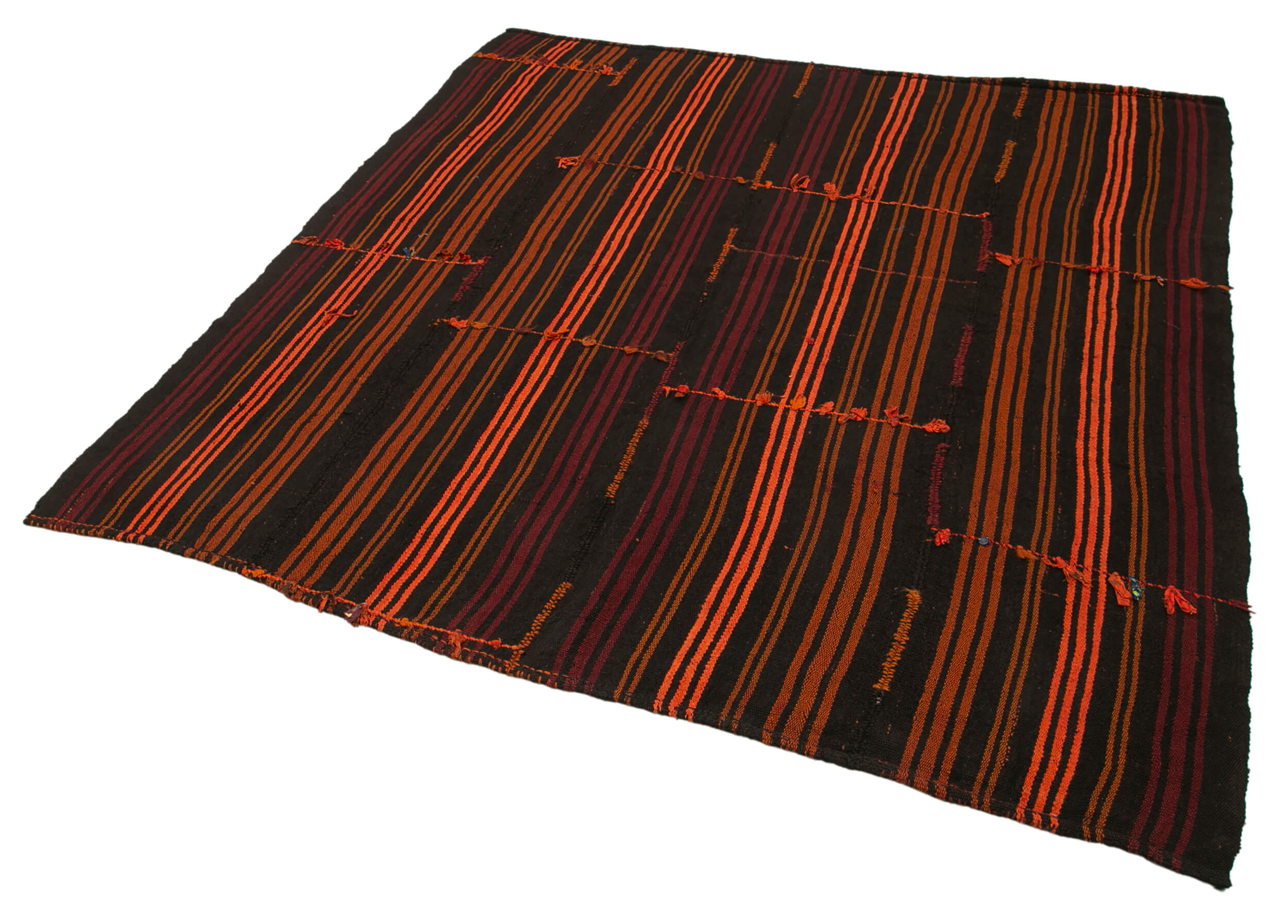 Handmade Geometric Kilim Rug – Brown Goat Hair, Turkish Wool Carpet, 5'11"x6'11"