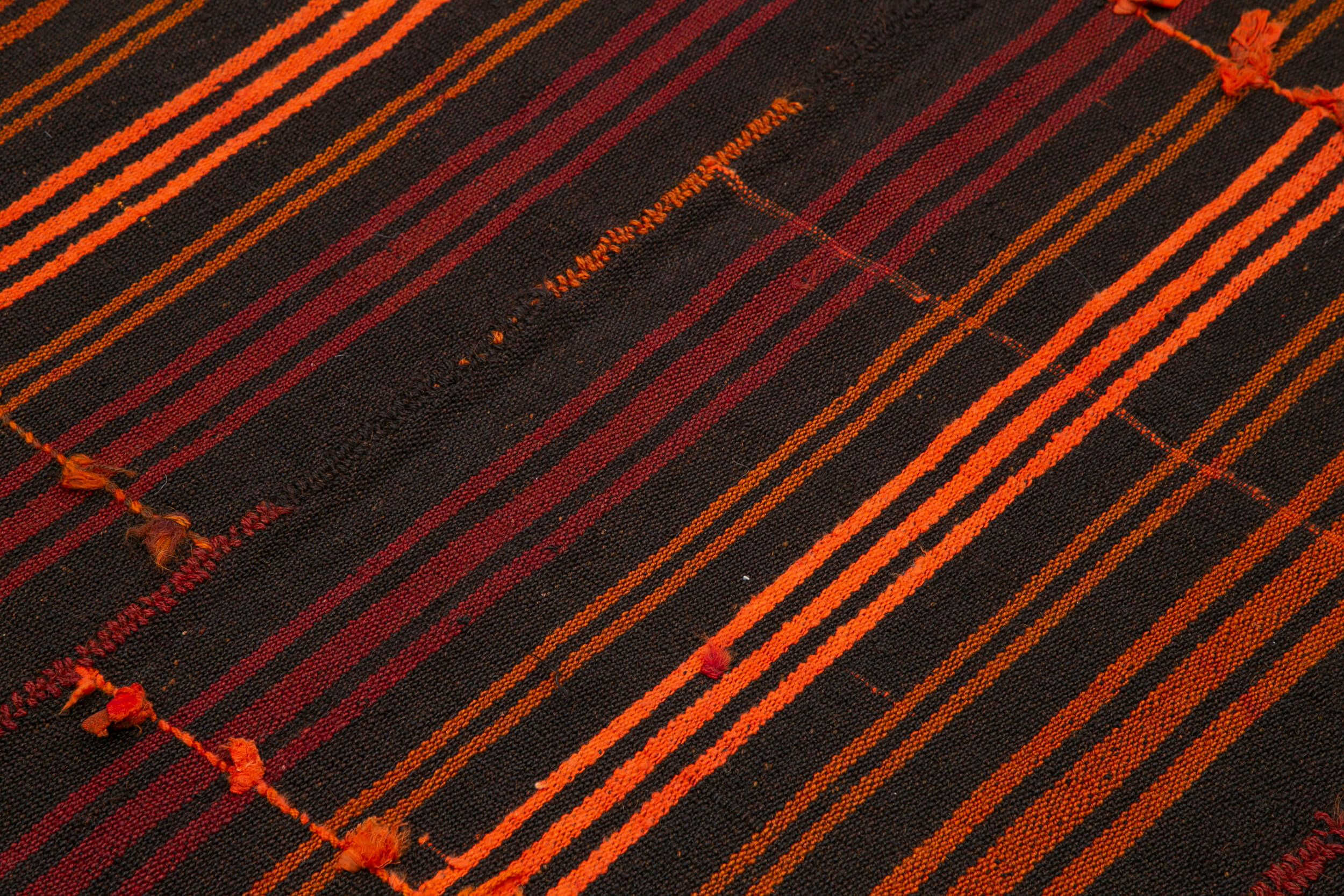 Handmade Geometric Kilim Rug – Brown Goat Hair, Turkish Wool Carpet, 5'11"x6'11"