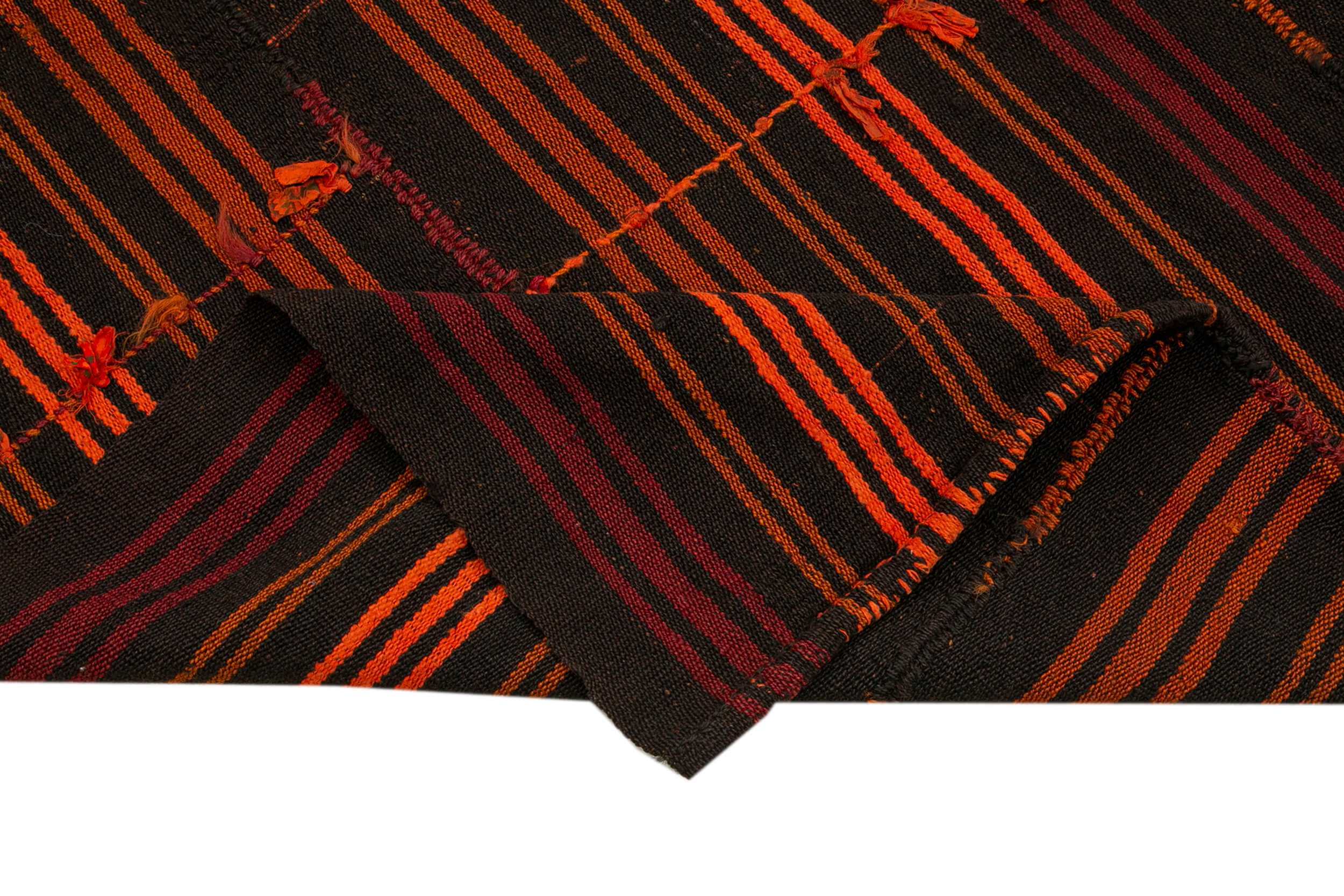 Handmade Geometric Kilim Rug – Brown Goat Hair, Turkish Wool Carpet, 5'11"x6'11"