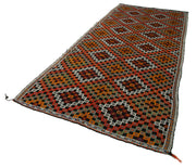 Handmade Geometric Kilim Rug - White 5x10 Area Rug with Goat Hair & Wool