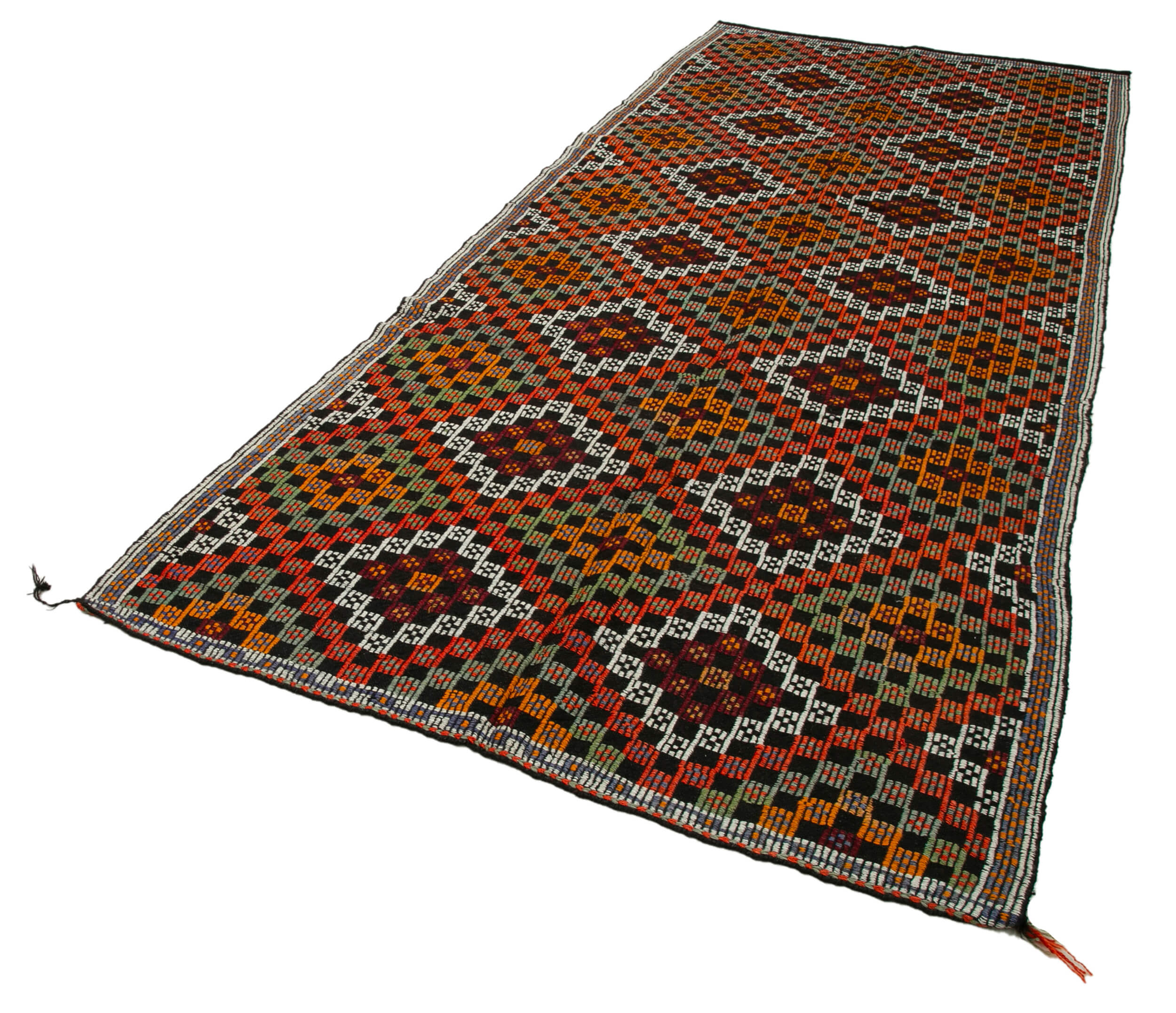 Handmade Geometric Kilim Rug - White 5x10 Area Rug with Goat Hair & Wool