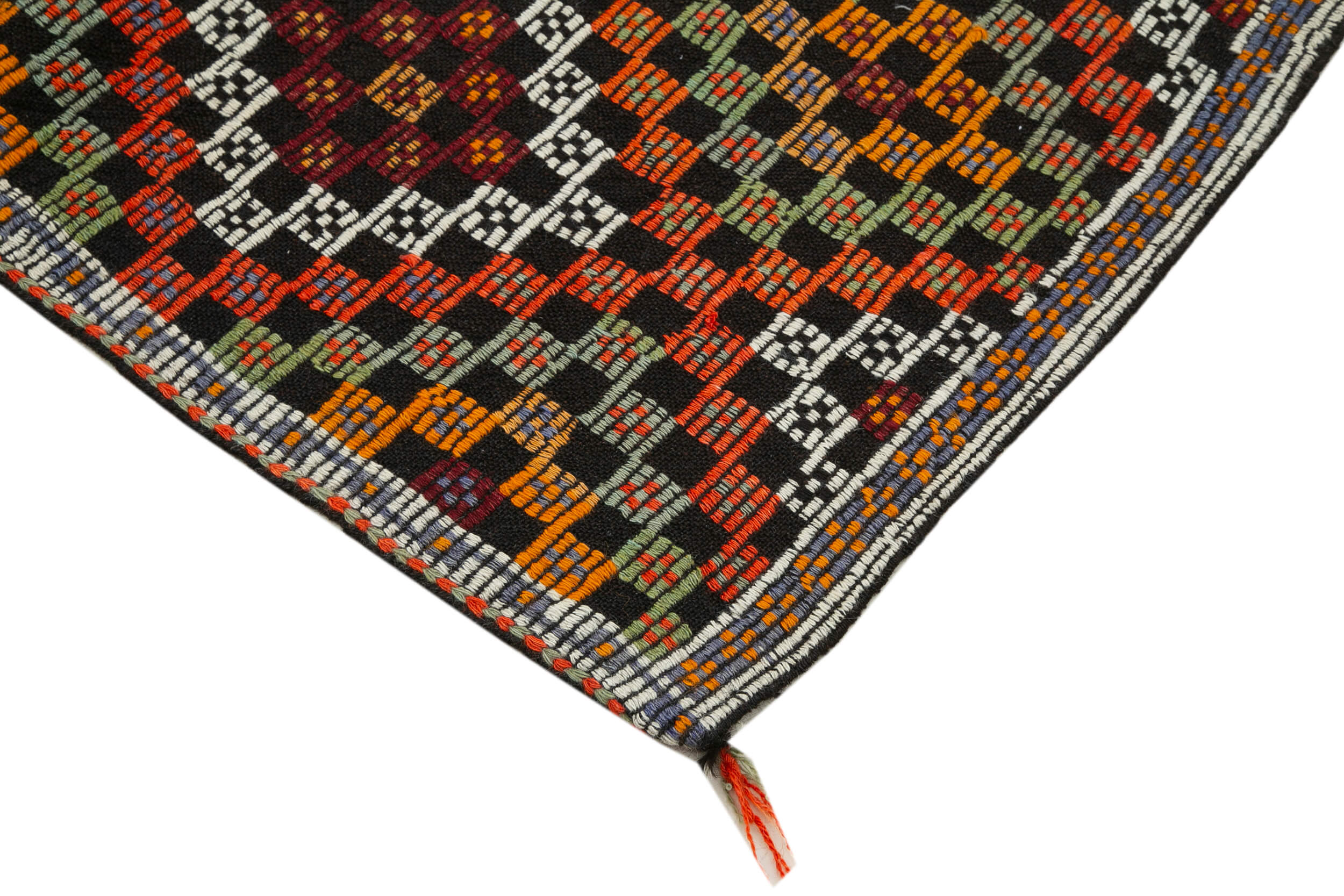 Handmade Geometric Kilim Rug - White 5x10 Area Rug with Goat Hair & Wool