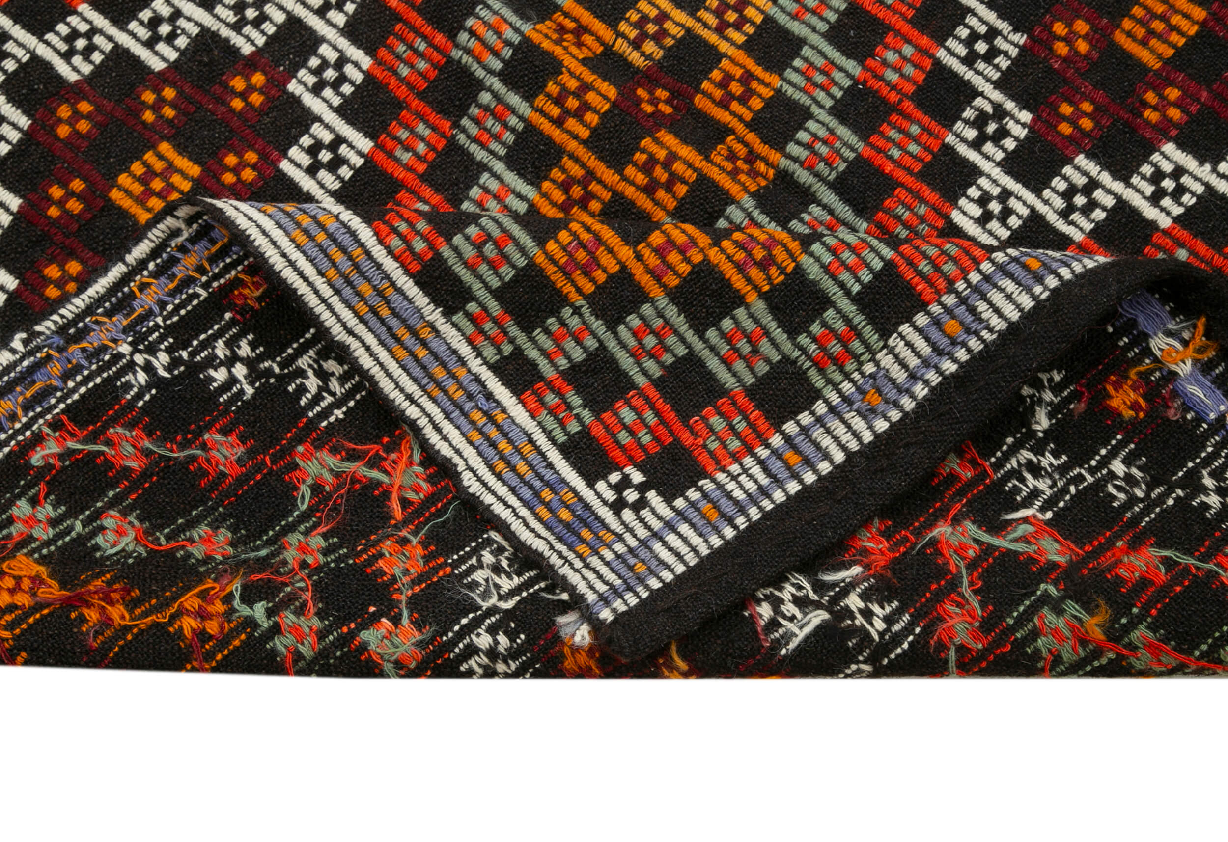 Handmade Geometric Kilim Rug - White 5x10 Area Rug with Goat Hair & Wool