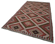 Handmade Geometric Kilim Rug – White Goat Hair Flat Weave Turkish Area Rug 5'11" x 11'3"
