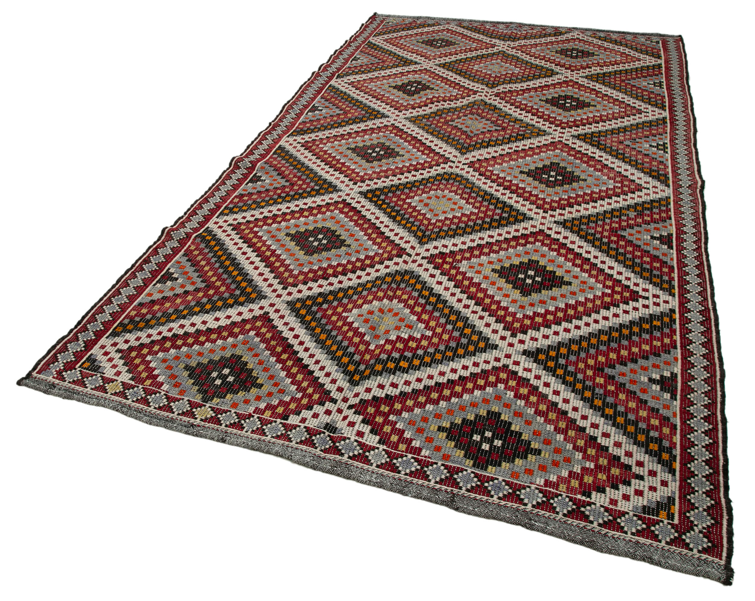 Handmade Geometric Kilim Rug – White Goat Hair Flat Weave Turkish Area Rug 5'11" x 11'3"
