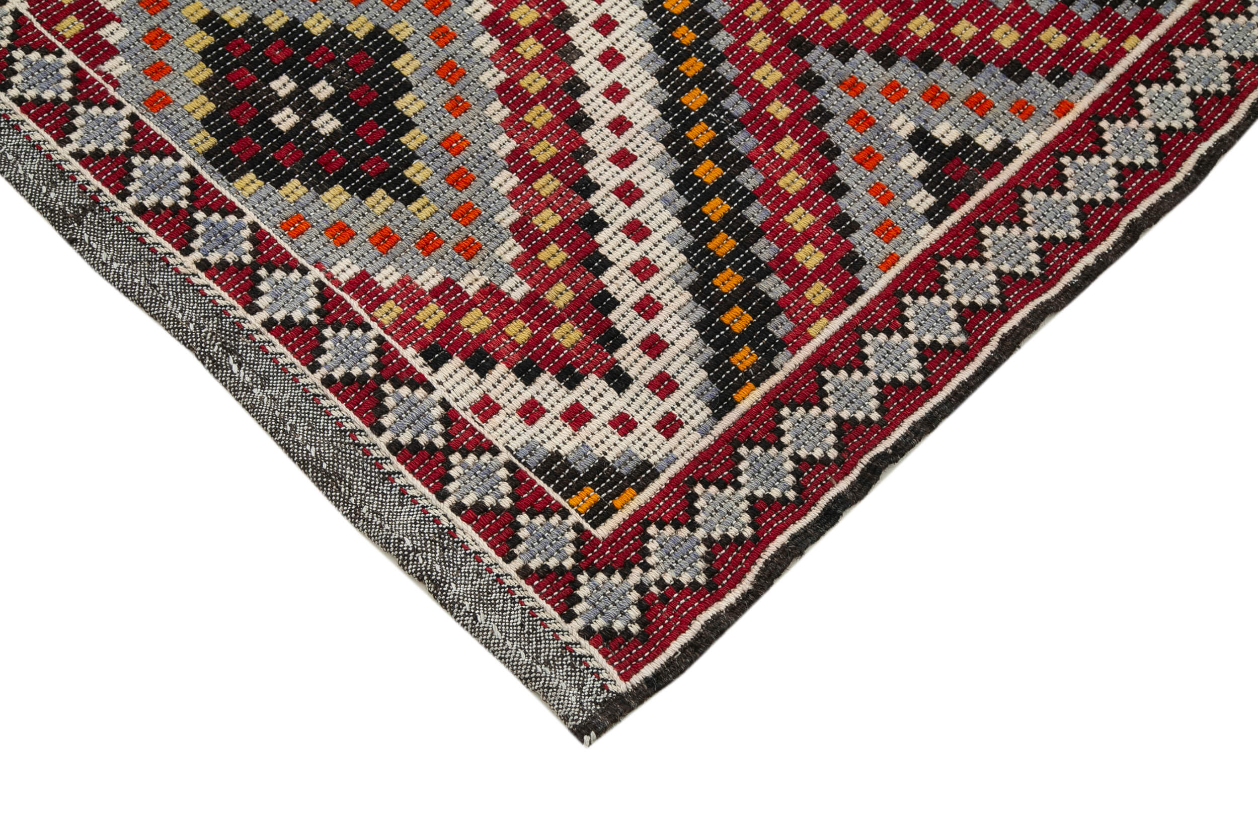Handmade Geometric Kilim Rug – White Goat Hair Flat Weave Turkish Area Rug 5'11" x 11'3"