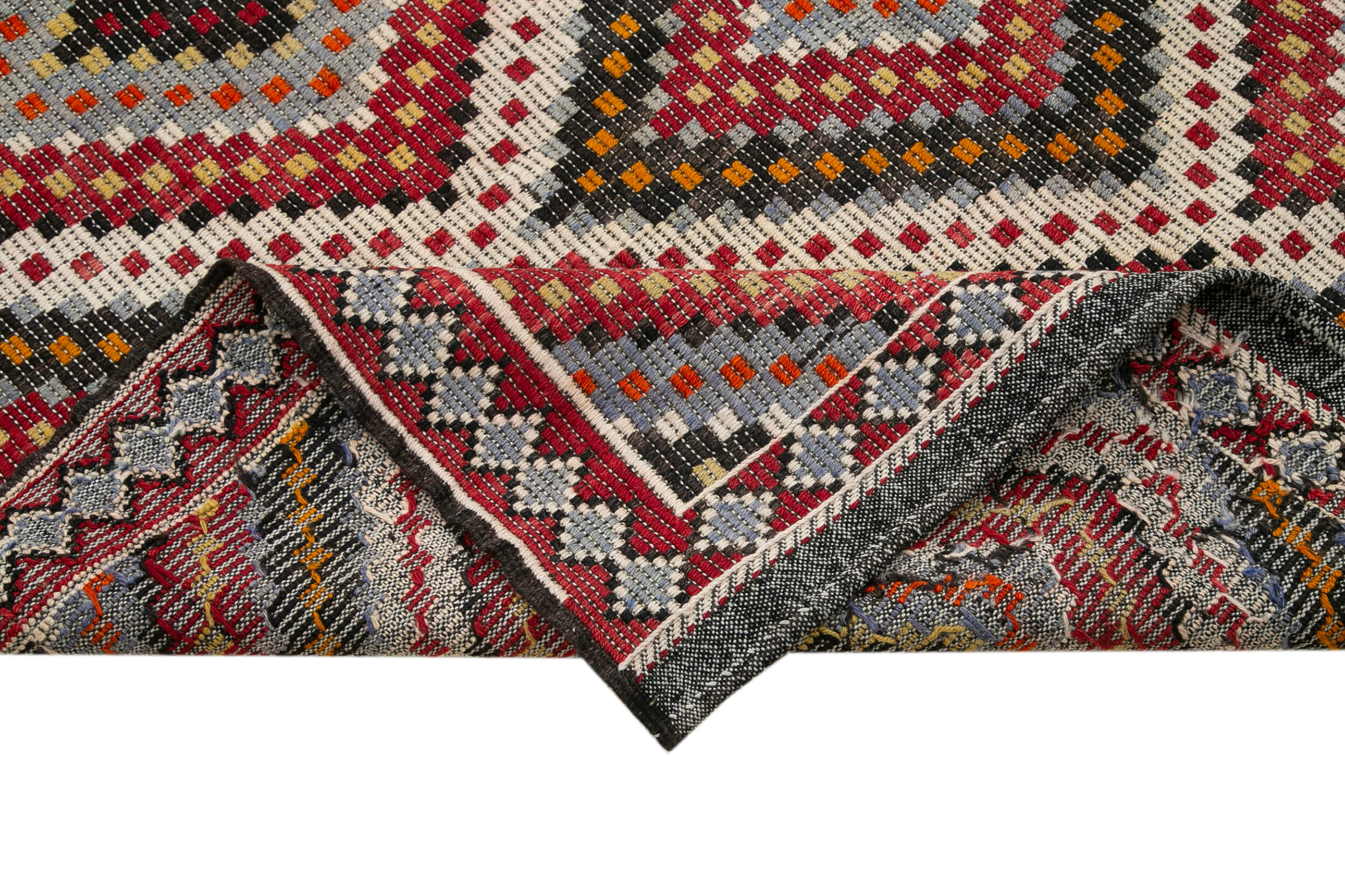 Handmade Geometric Kilim Rug – White Goat Hair Flat Weave Turkish Area Rug 5'11" x 11'3"
