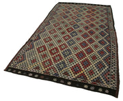 Handmade Geometric Kilim Rug – Brown Goat Hair Vintage Turkish Carpet 5'4''x7'9''