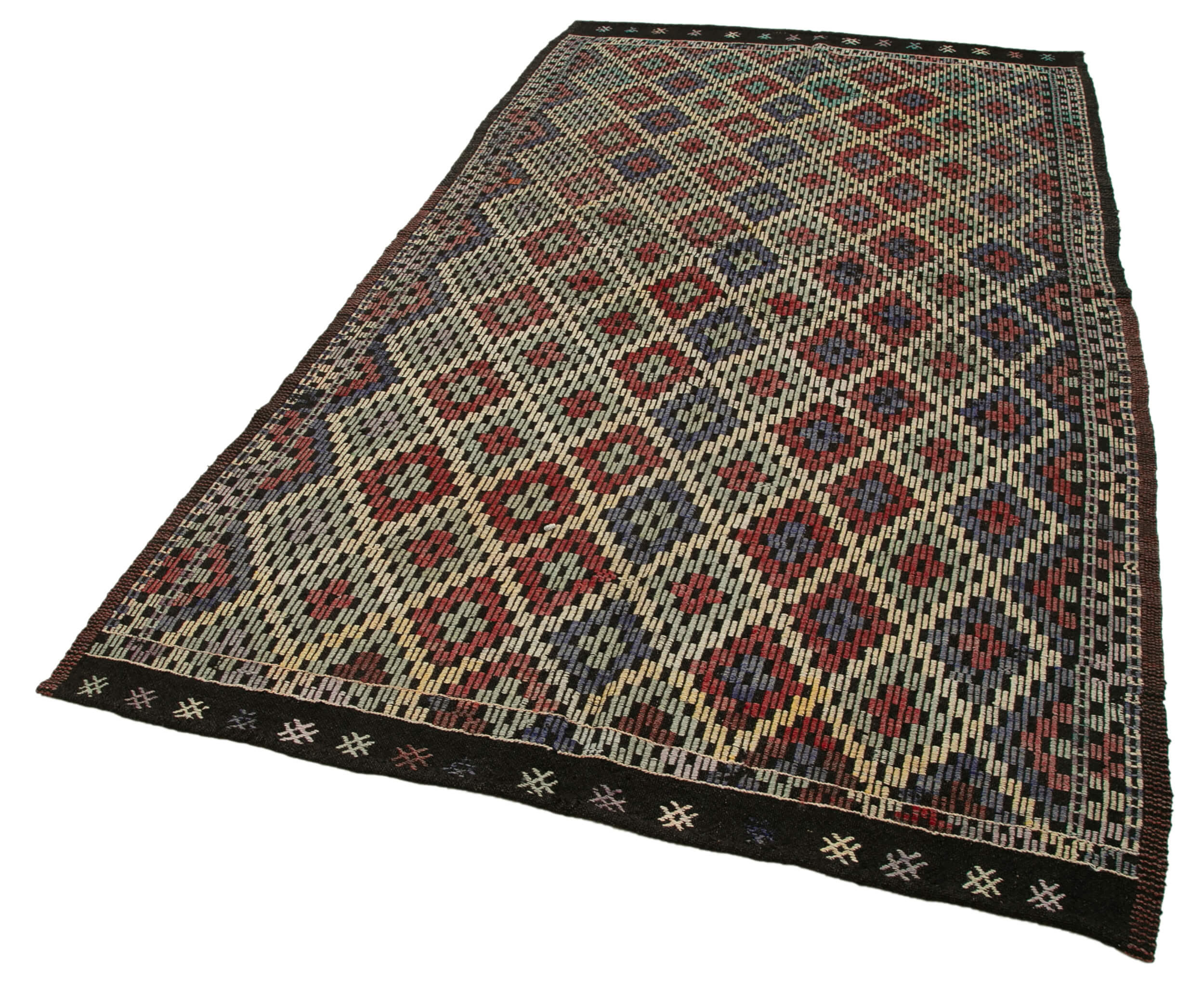Handmade Geometric Kilim Rug – Brown Goat Hair Vintage Turkish Carpet 5'4''x7'9''