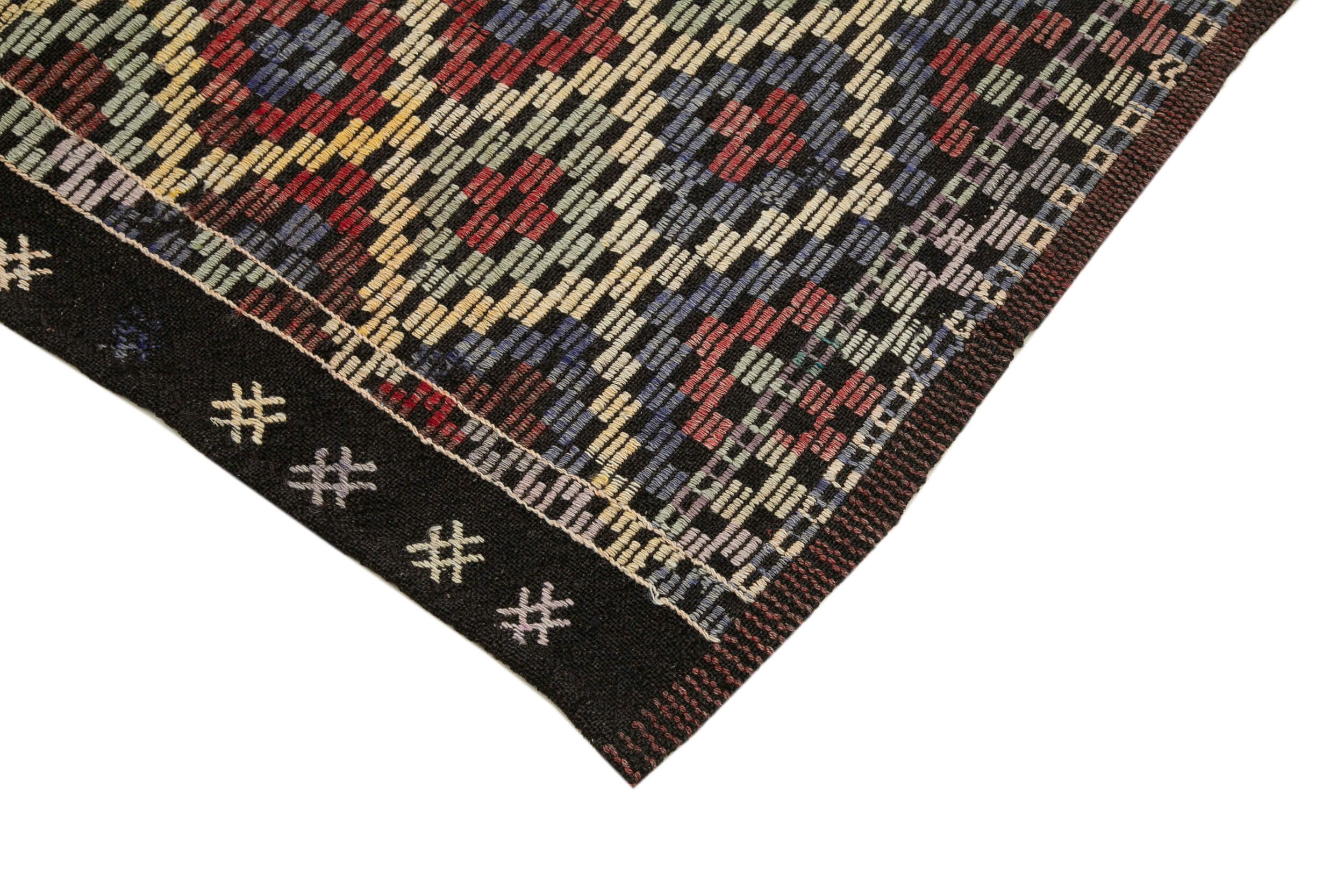 Handmade Geometric Kilim Rug – Brown Goat Hair Vintage Turkish Carpet 5'4''x7'9''