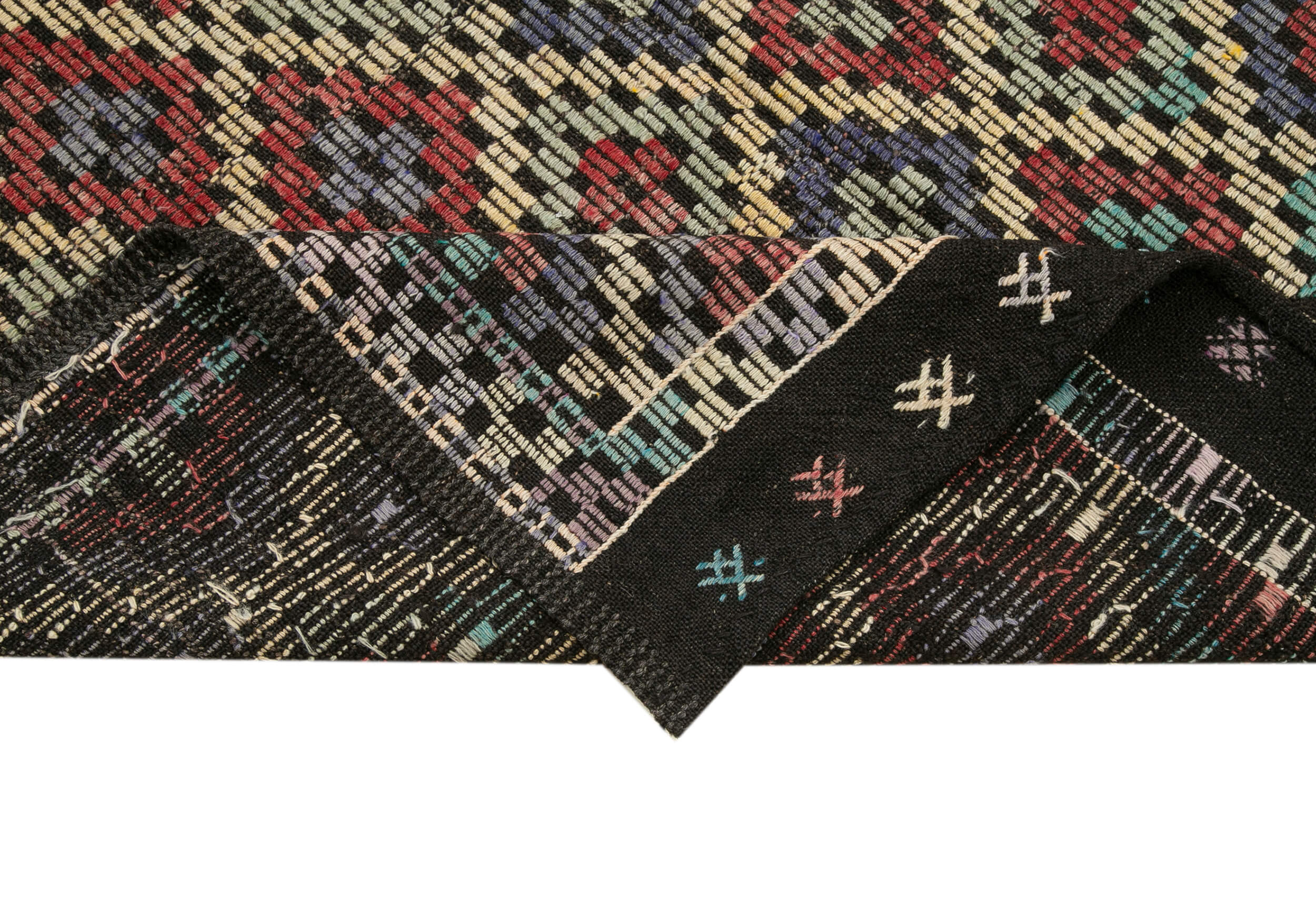 Handmade Geometric Kilim Rug – Brown Goat Hair Vintage Turkish Carpet 5'4''x7'9''