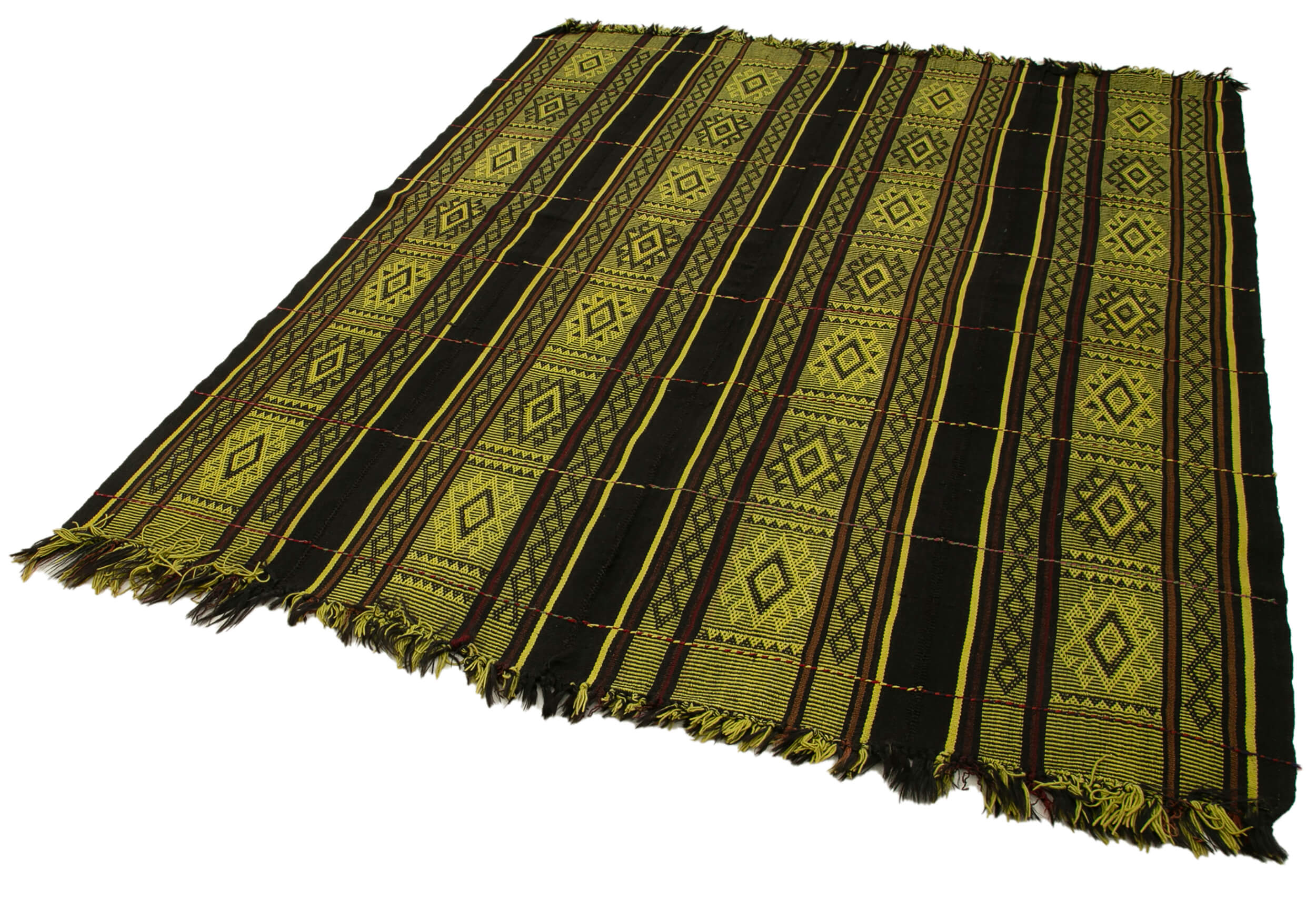 Handmade Kilim Rug - Yellow Geometric Kilim Rug With Goat Hair & Vintage Wool