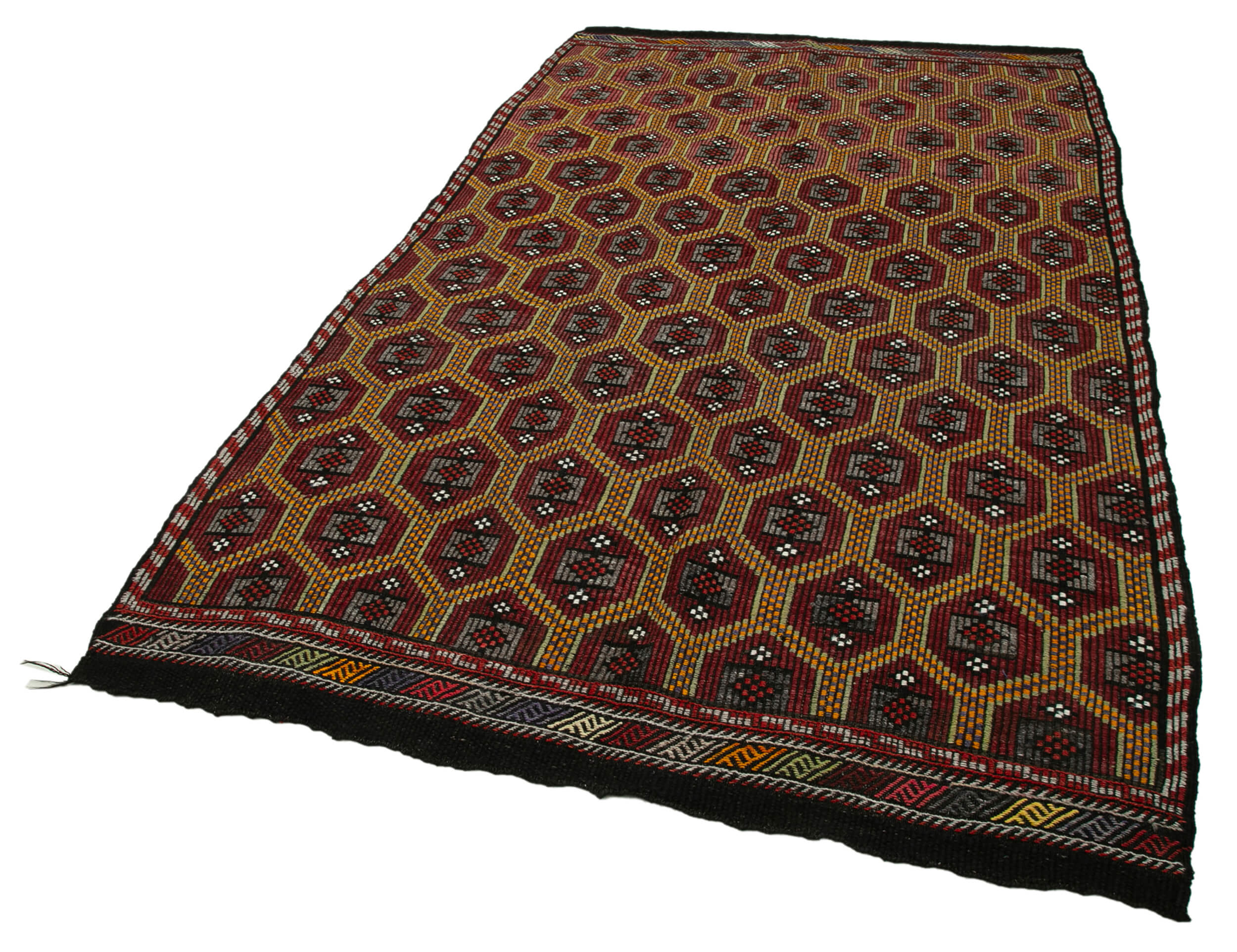 Handmade Geometric Kilim Rug - Brown Vintage Area Rug 5'6'' x 9'4'' Flat Weave Carpet
