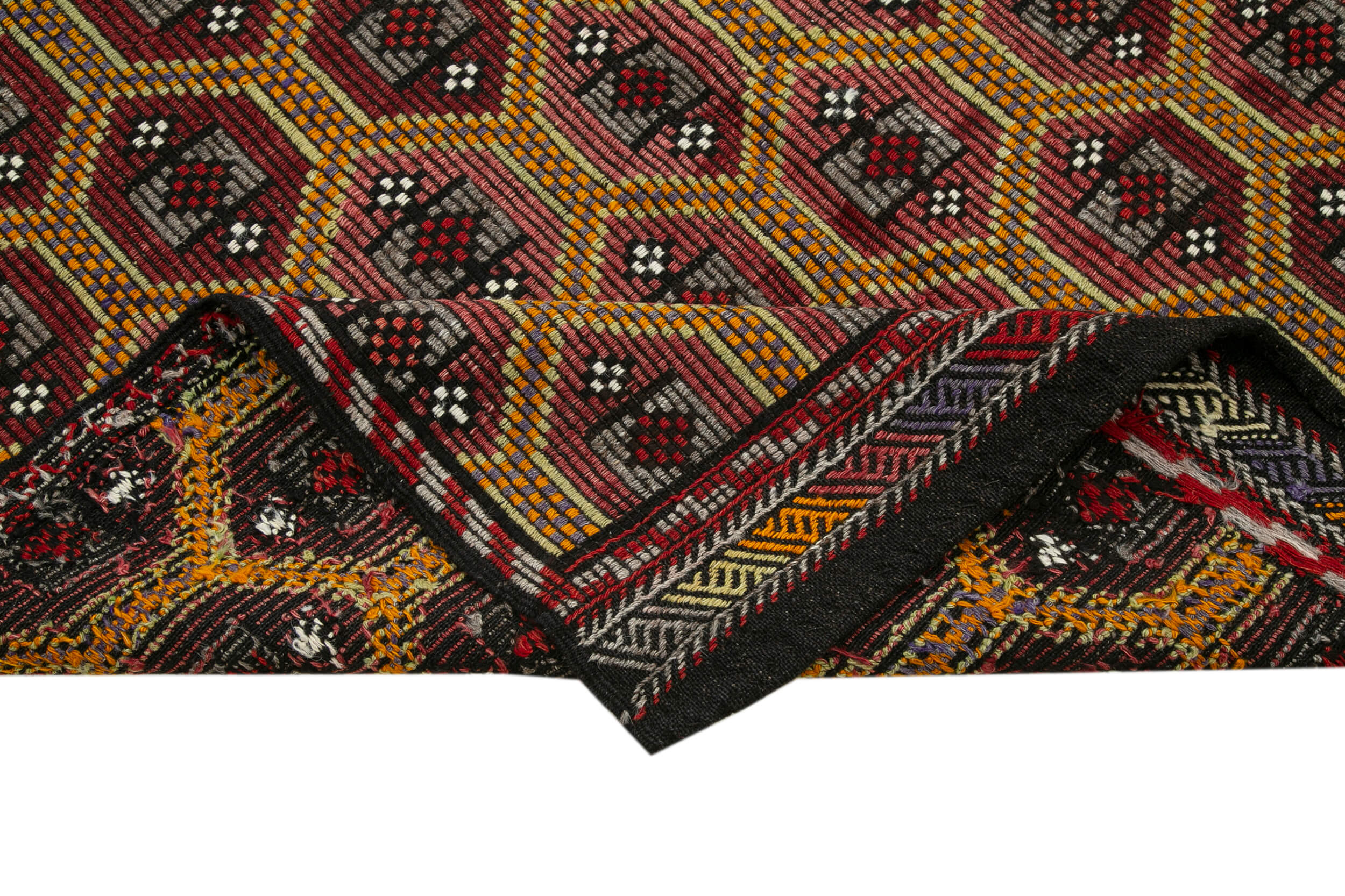 Handmade Geometric Kilim Rug - Brown Vintage Area Rug 5'6'' x 9'4'' Flat Weave Carpet