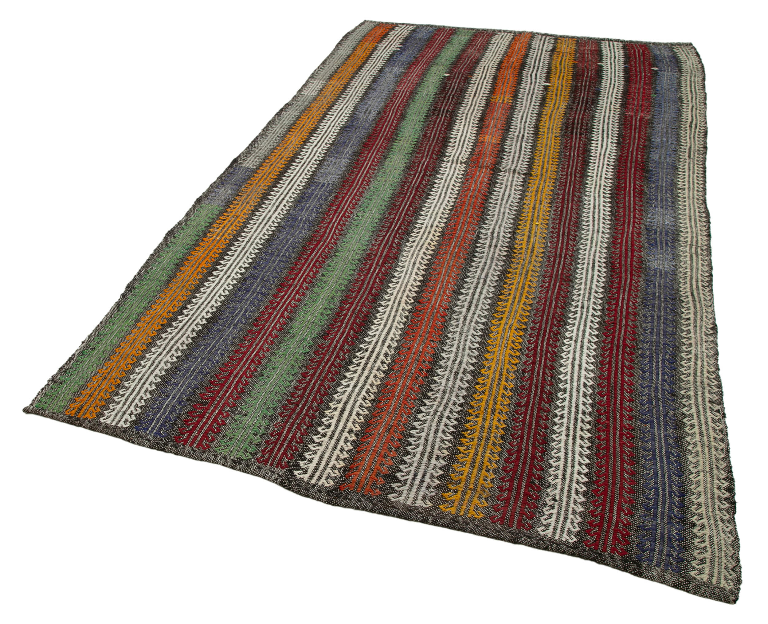 Handmade Kilim Rug – Geometric Kilim Rug with Goat Hair, Turkish Wool Carpet 5'8"x10'3"