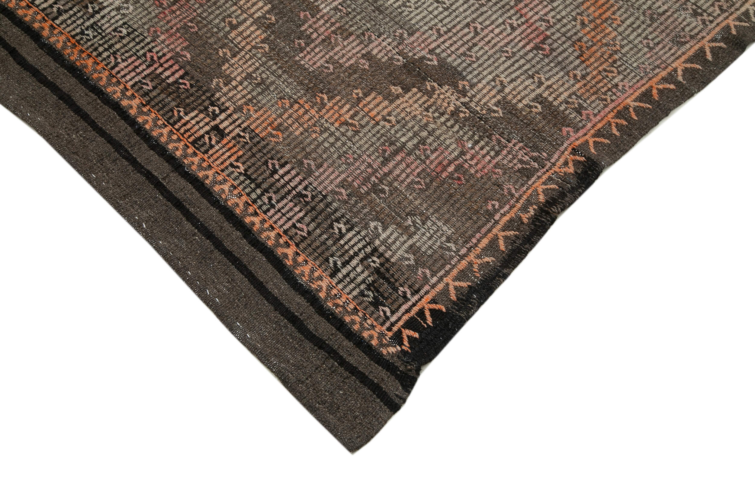 Handmade Geometric Rug - Kilim Area Rug Brown Goat Hair Carpet 7'7''x12'