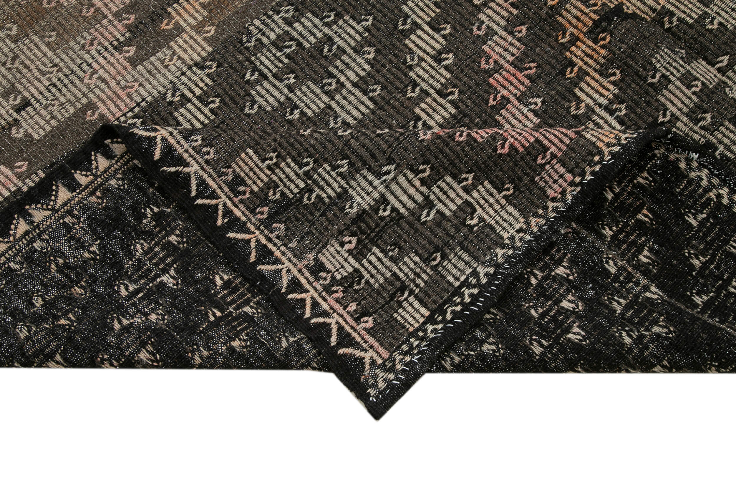 Handmade Geometric Rug - Kilim Area Rug Brown Goat Hair Carpet 7'7''x12'