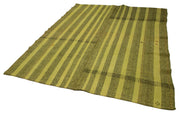 Handmade Geometric Kilim Rug - Green Goat Hair 7x9 Foot Vintage Turkish Carpet