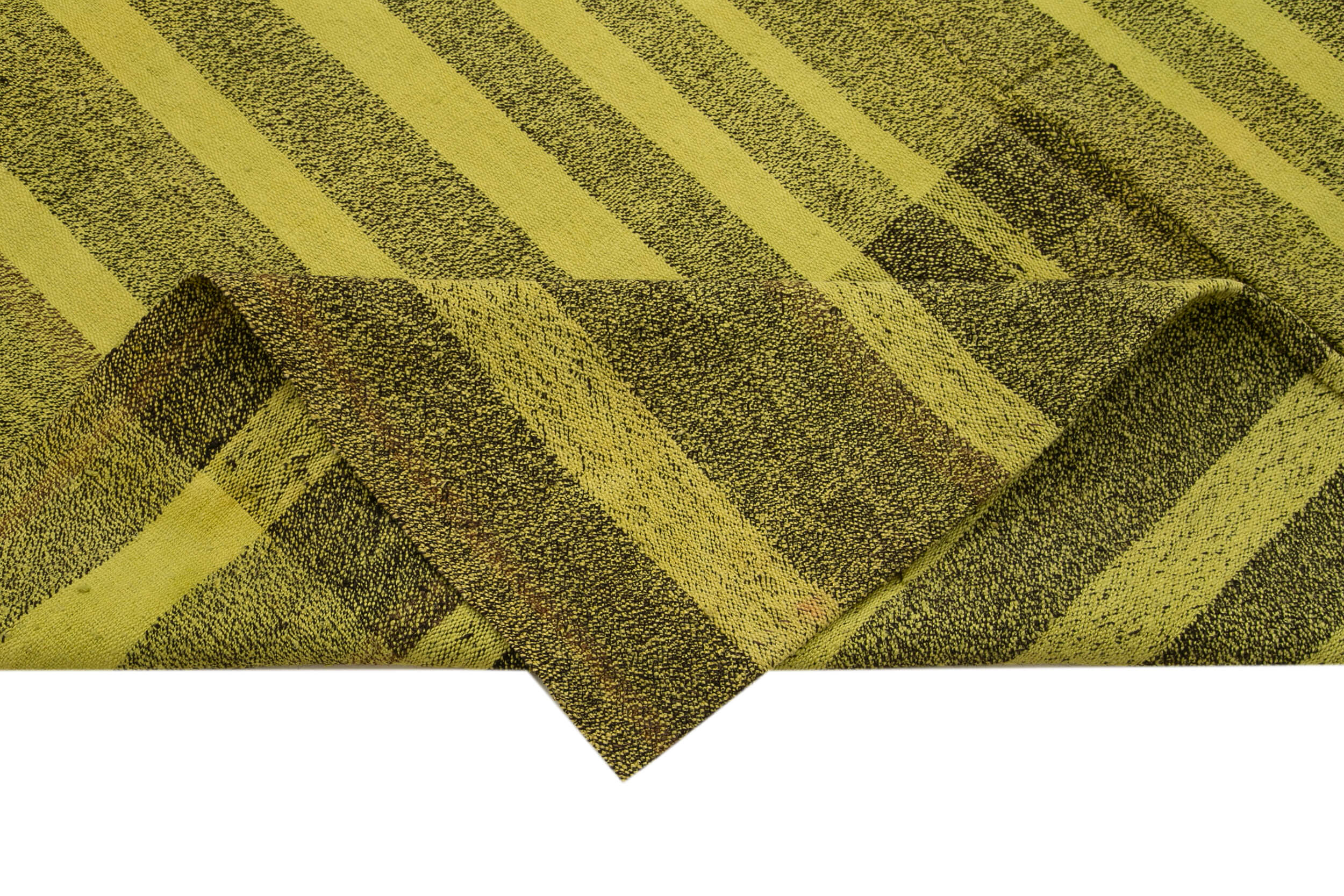 Handmade Geometric Kilim Rug - Green Goat Hair 7x9 Foot Vintage Turkish Carpet