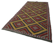 Handmade Kilim Rug - White Geometric Area Rug 6x12, Goat Hair Carpet