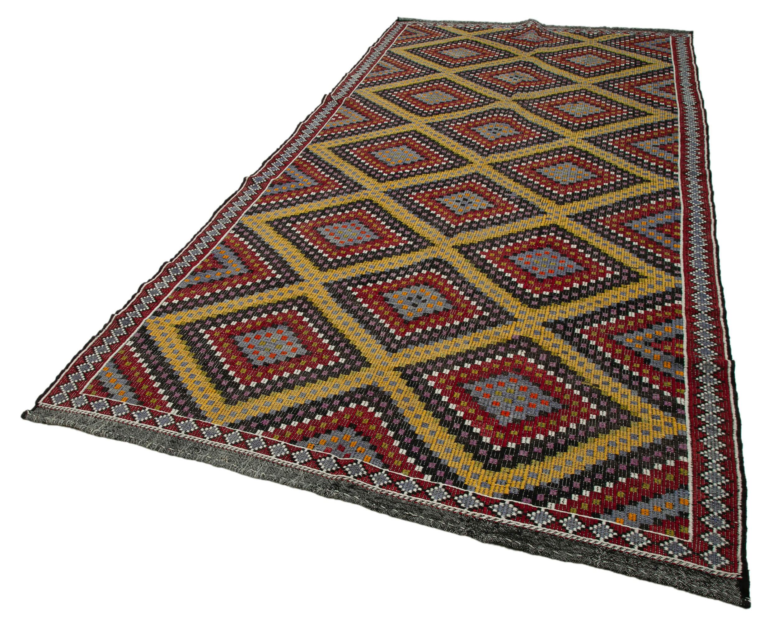 Handmade Kilim Rug - White Geometric Area Rug 6x12, Goat Hair Carpet