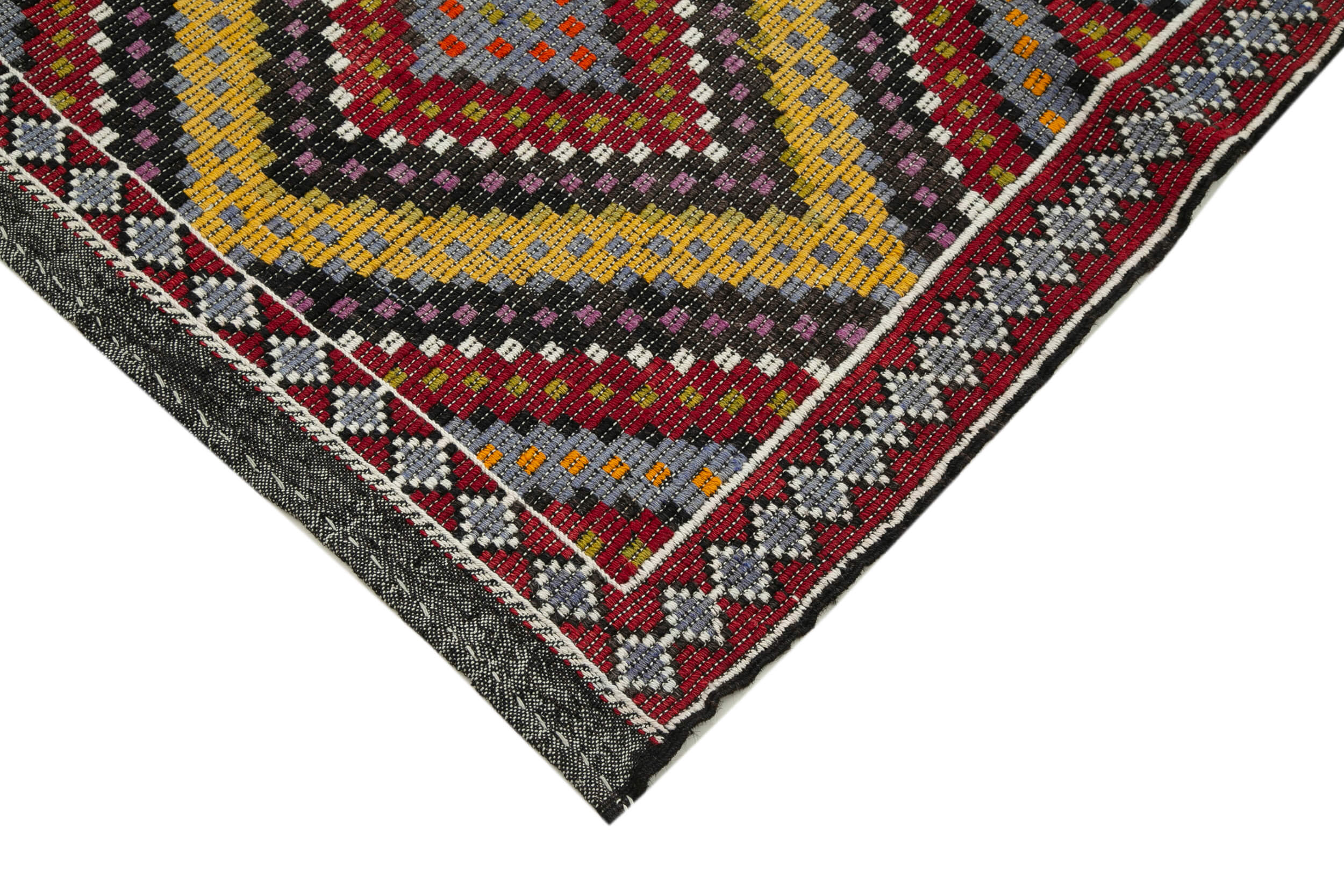 Handmade Kilim Rug - White Geometric Area Rug 6x12, Goat Hair Carpet