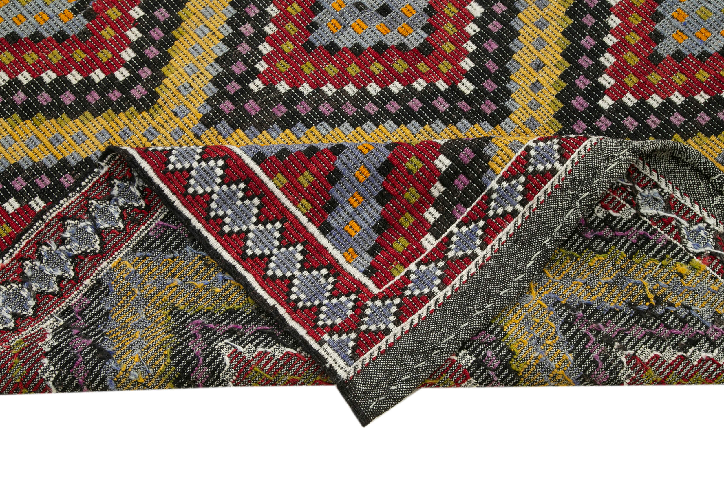 Handmade Kilim Rug - White Geometric Area Rug 6x12, Goat Hair Carpet