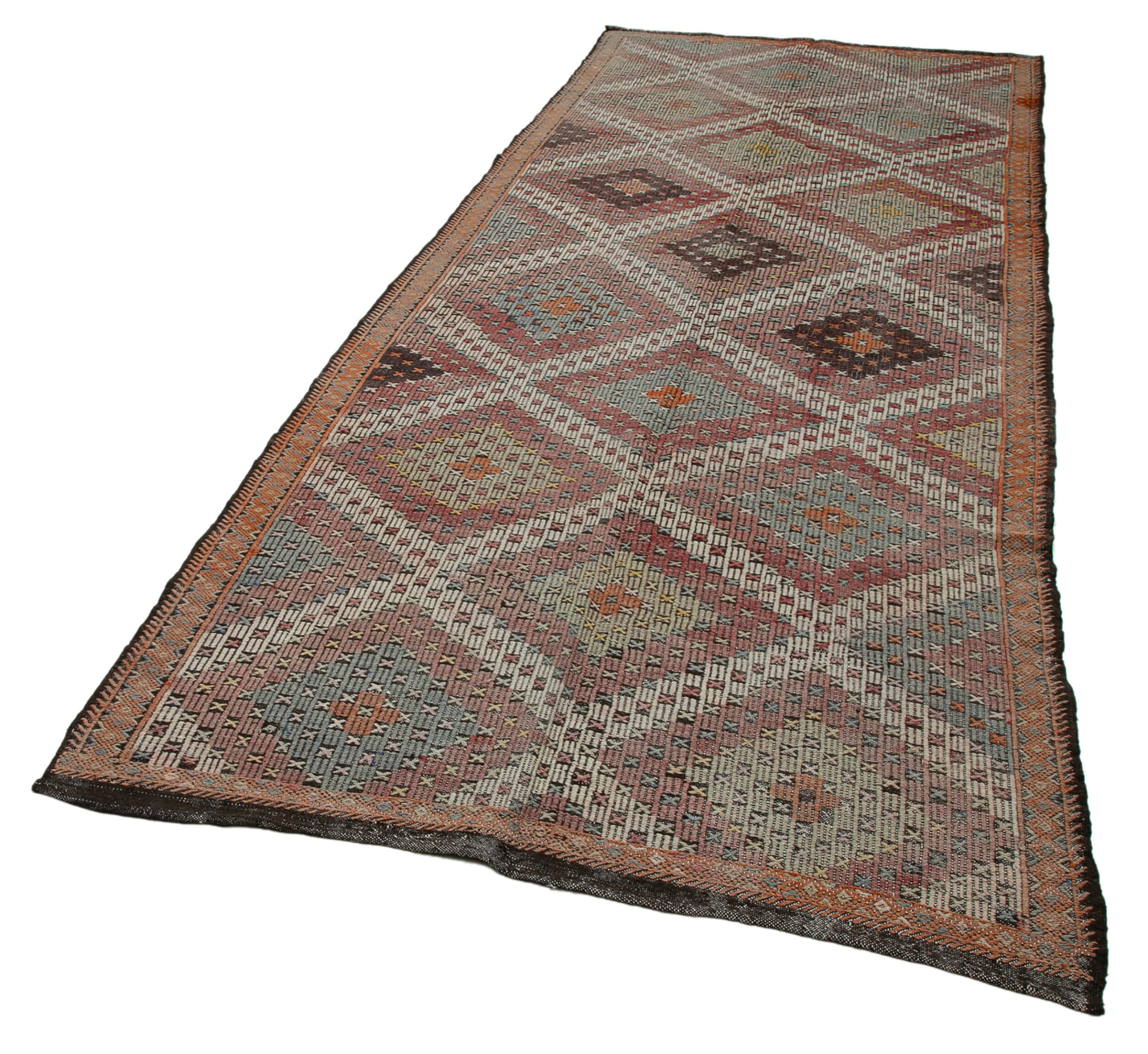 Handmade Kilim Rug – Beige Geometric Goat Hair Carpet, Flat Weave, Durable Living Room Area Rug 4'9''x12'2''
