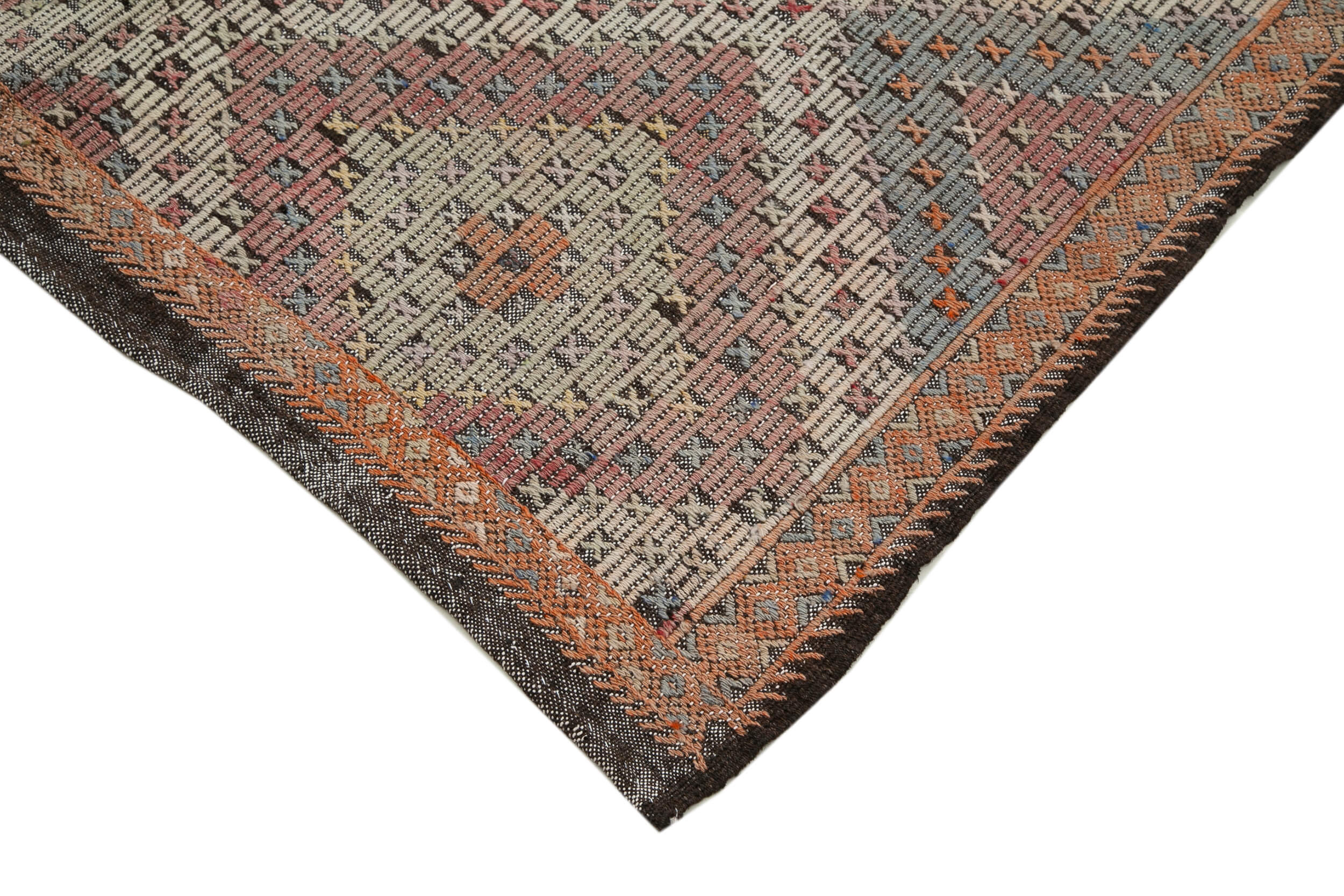 Handmade Kilim Rug – Beige Geometric Goat Hair Carpet, Flat Weave, Durable Living Room Area Rug 4'9''x12'2''