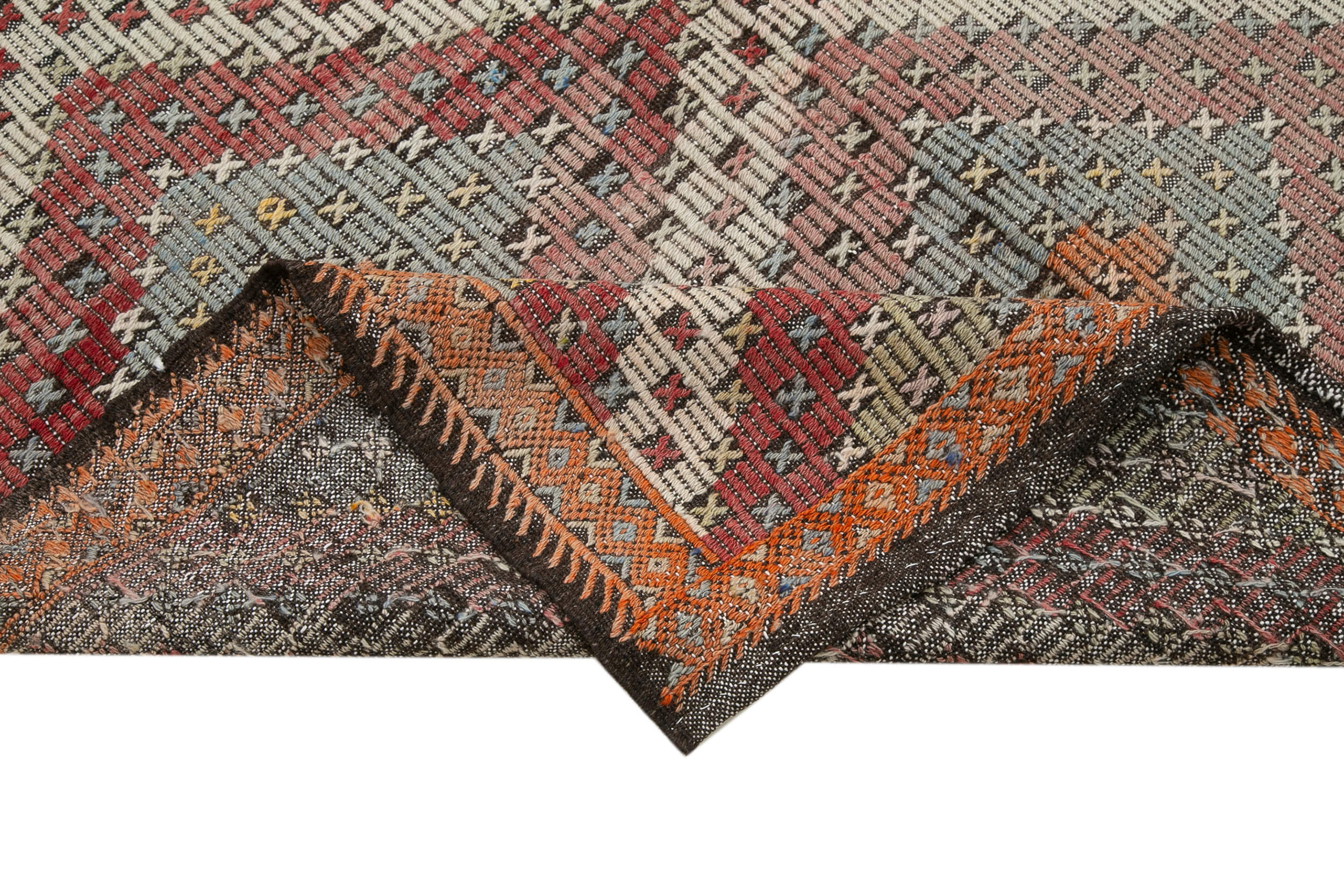 Handmade Kilim Rug – Beige Geometric Goat Hair Carpet, Flat Weave, Durable Living Room Area Rug 4'9''x12'2''